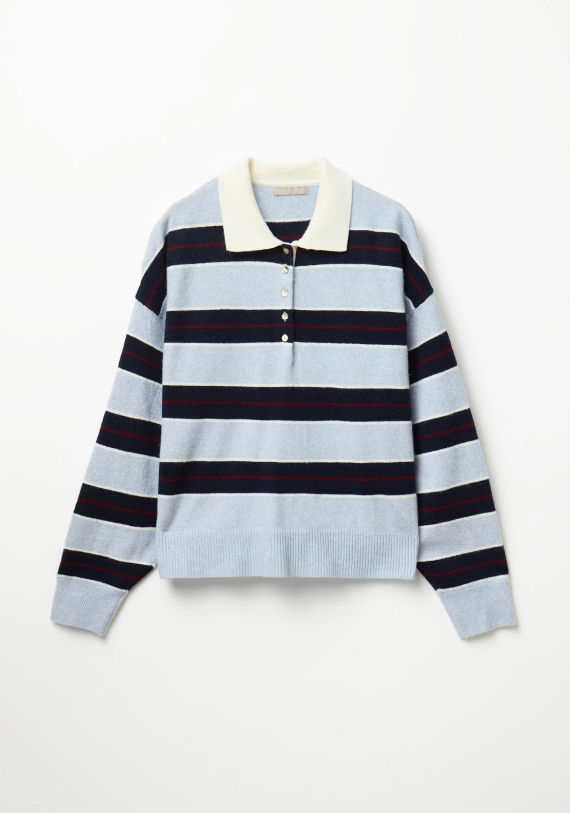Wide Stripe Polo Sweater - Blue
