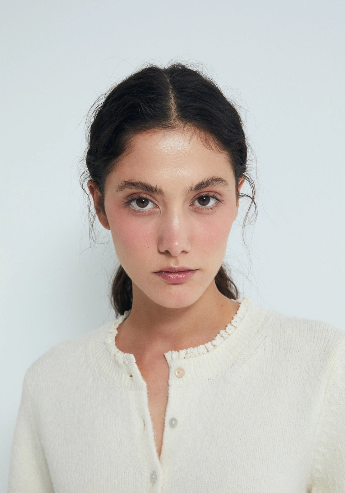 Lace Trim Cardigan - Cream