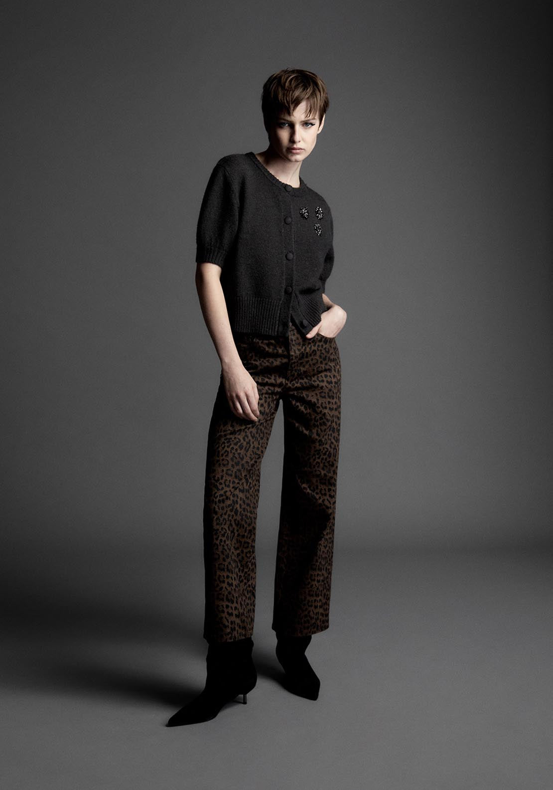 Sfera Short Sleeved Cardigan - Grey 4 Shaws Department Stores