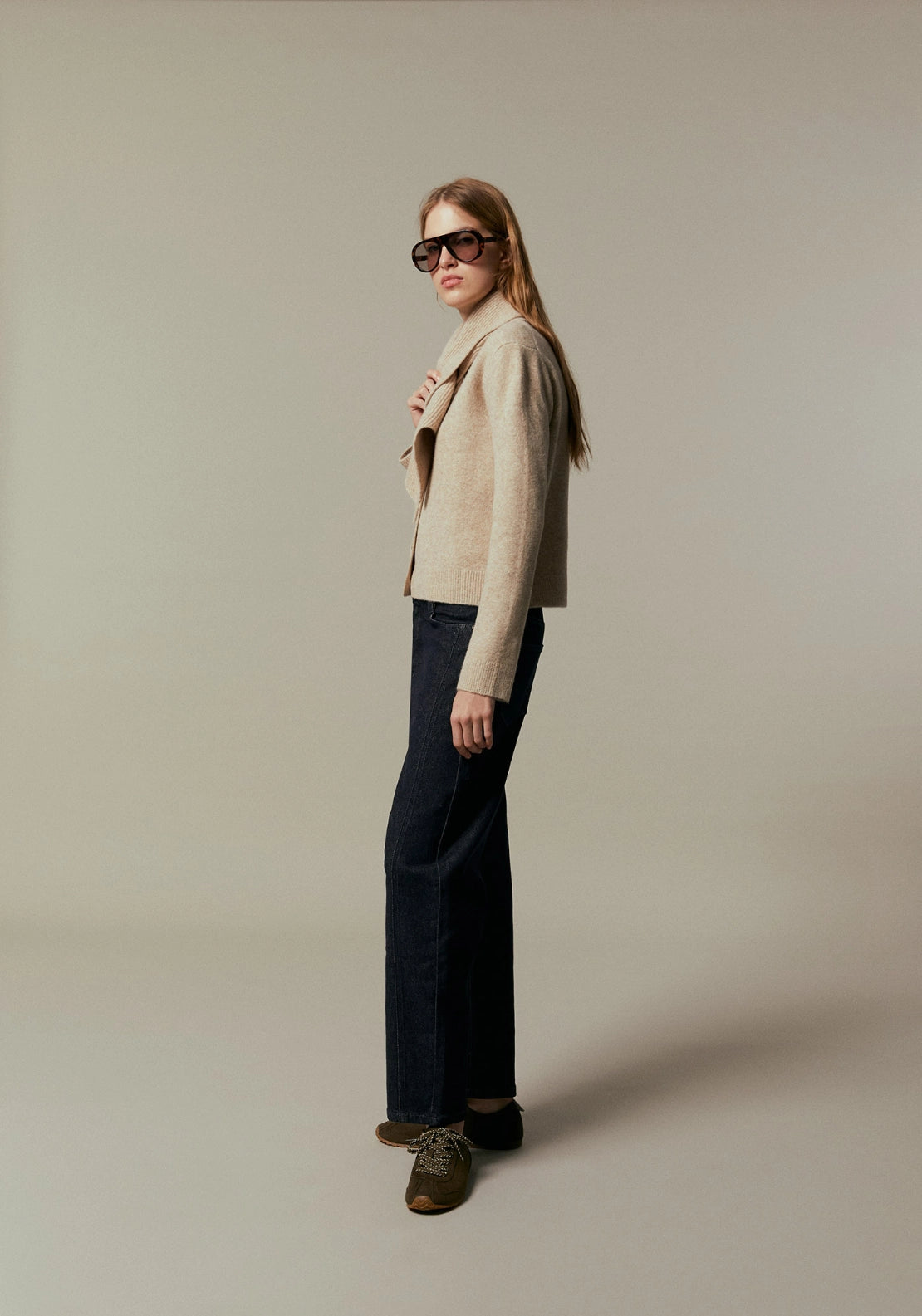 Scarf Detail Cardigan - Grey
