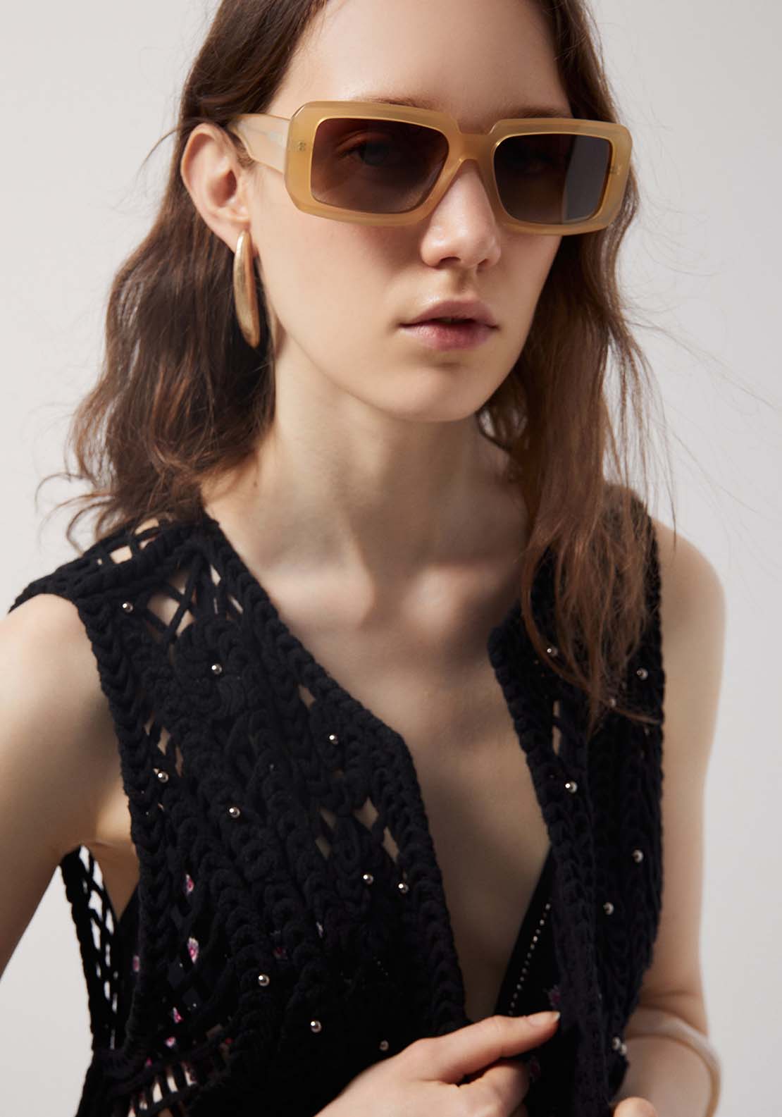 Stud Detail Crochet Vest - Black