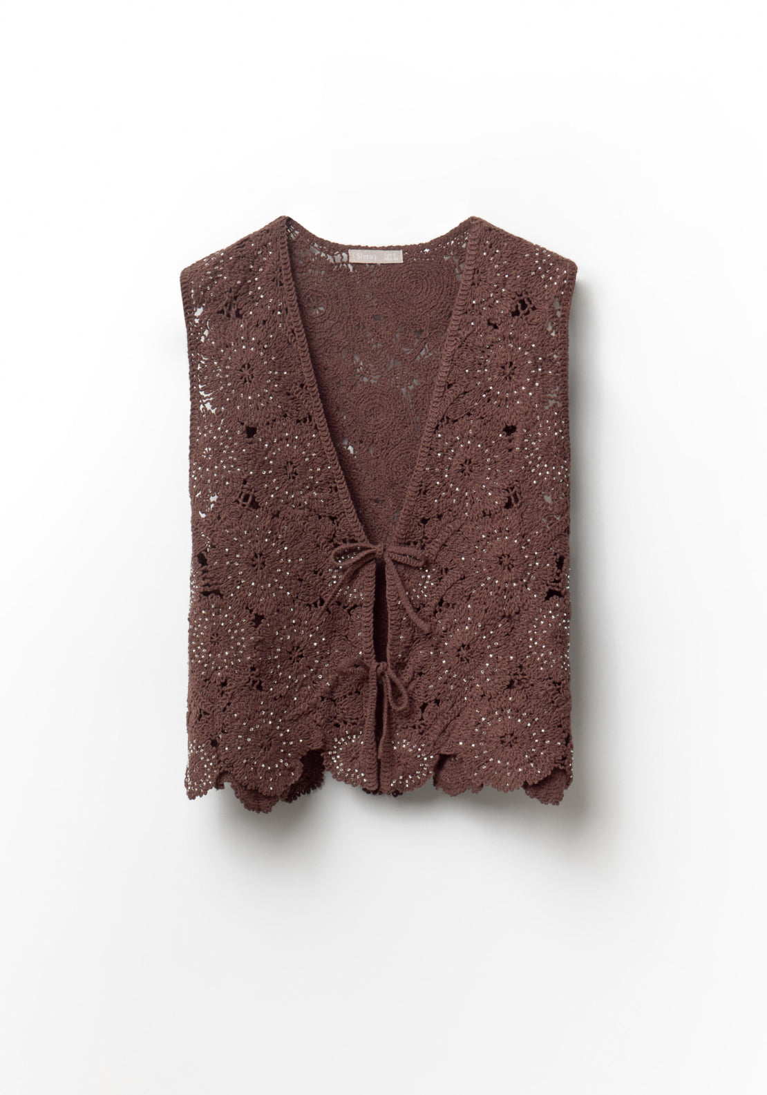 Beaded Crochet Sleeveless Top - Brown