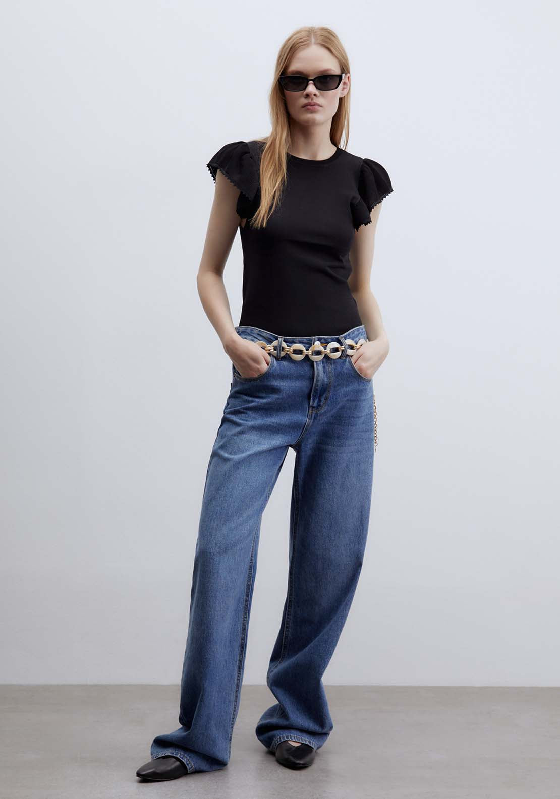 Ruffled Sleeves Top - Black