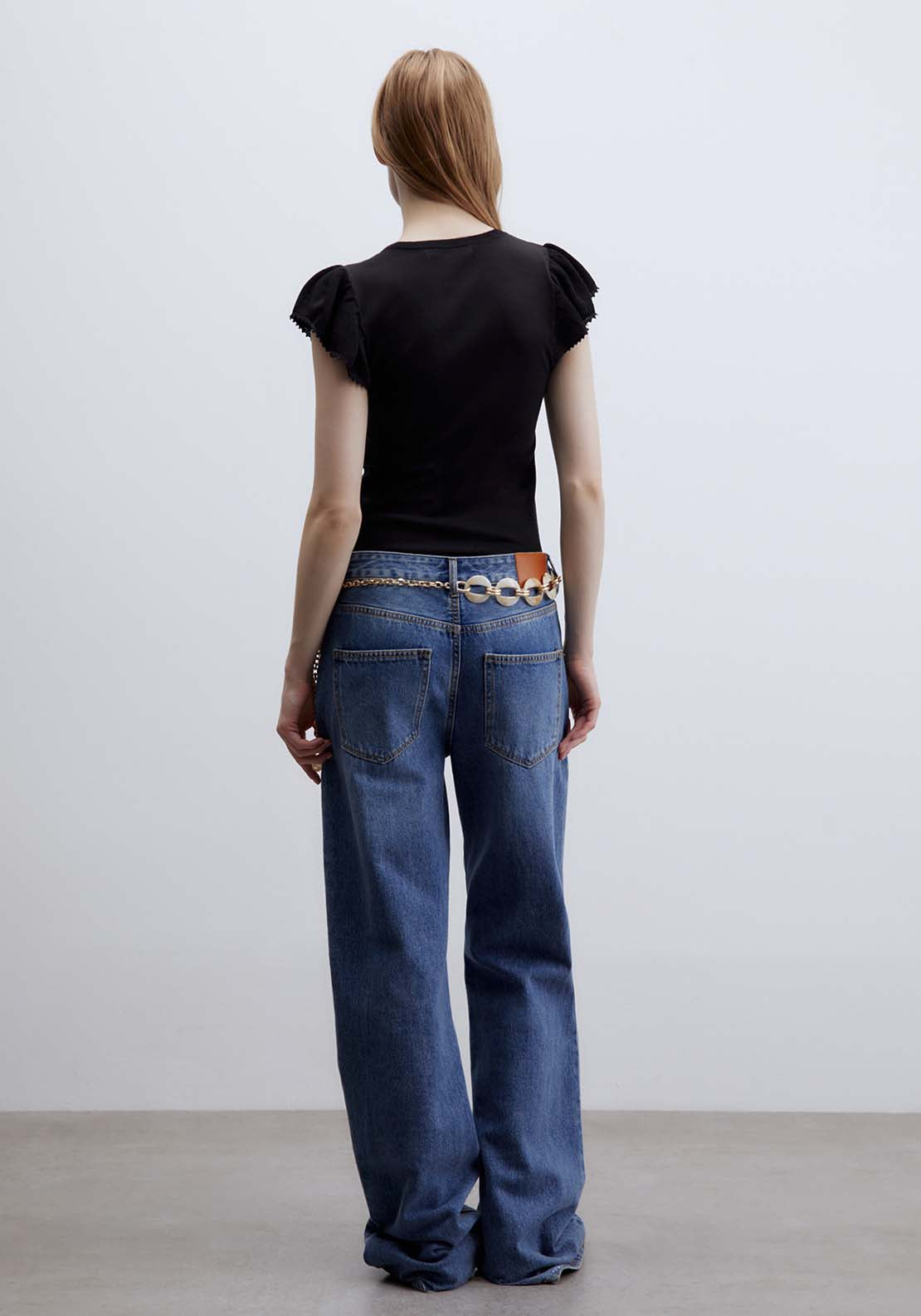 Ruffled Sleeves Top - Black