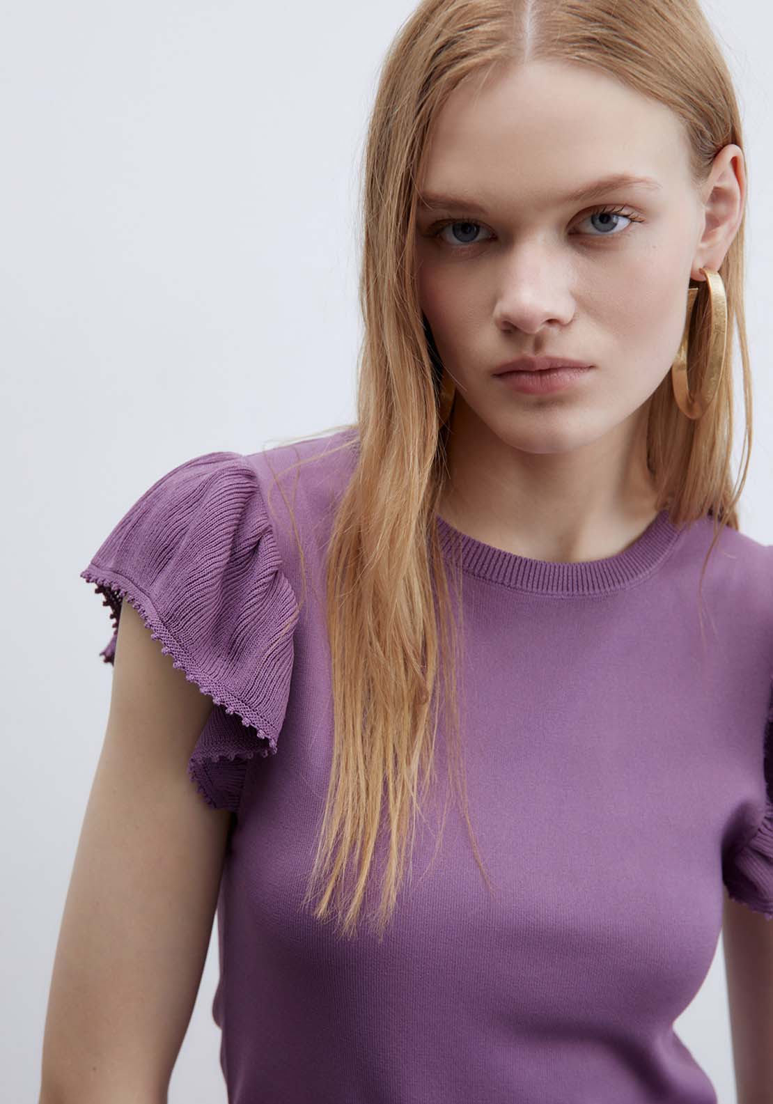 Ruffled Sleeves Top - Purple