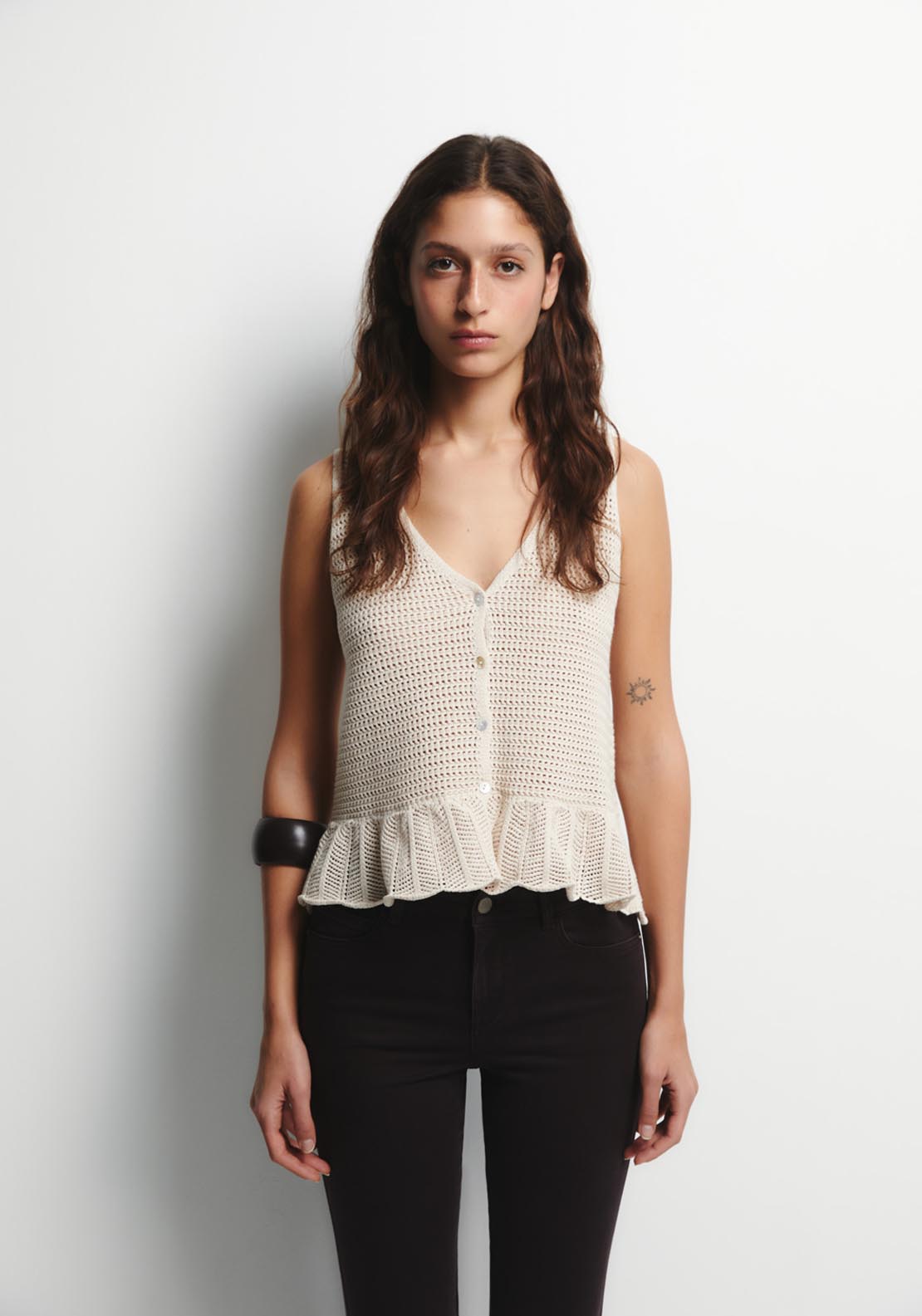Ruffle Hem Knit Top - Rice Paper