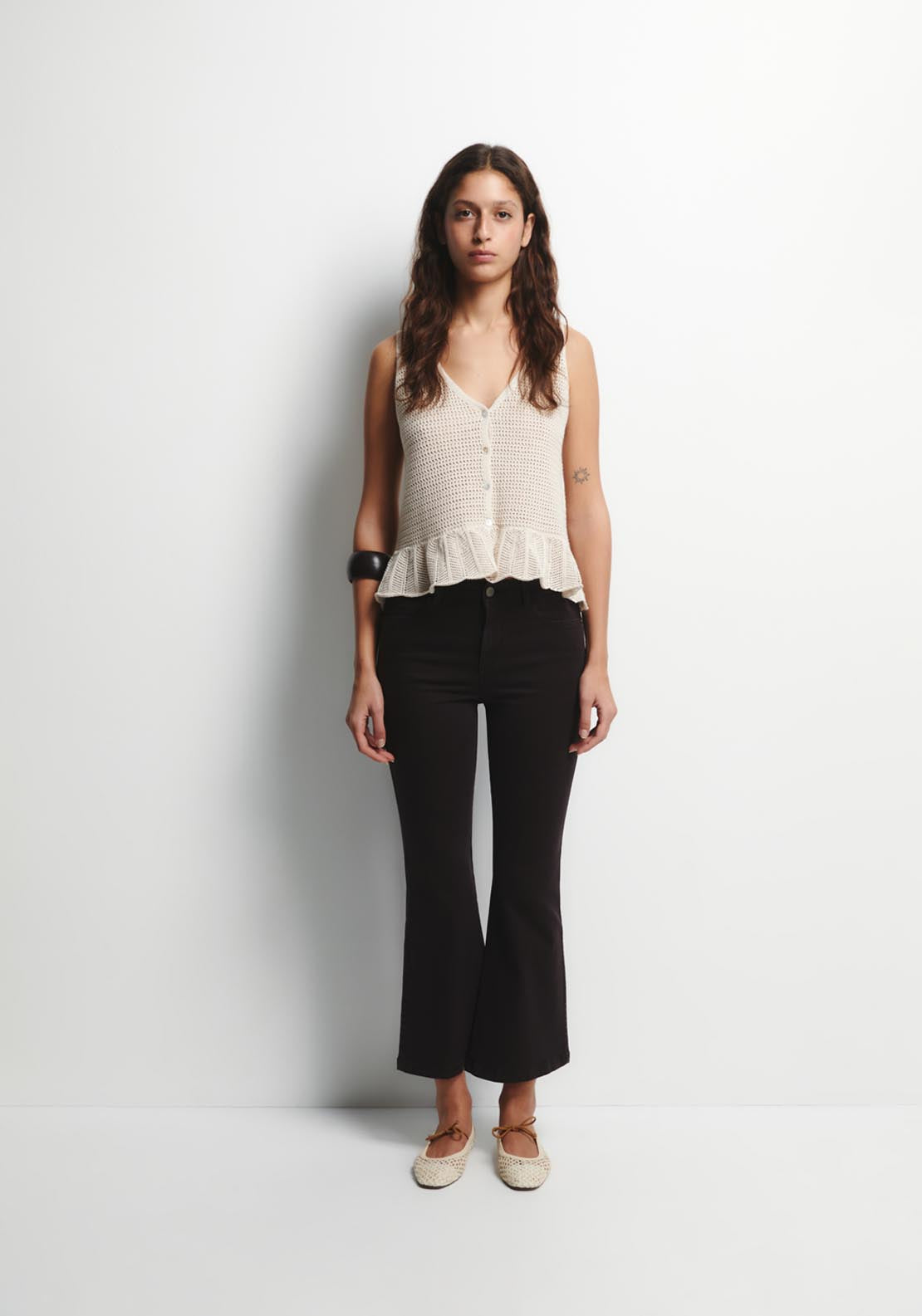 Ruffle Hem Knit Top - Rice Paper