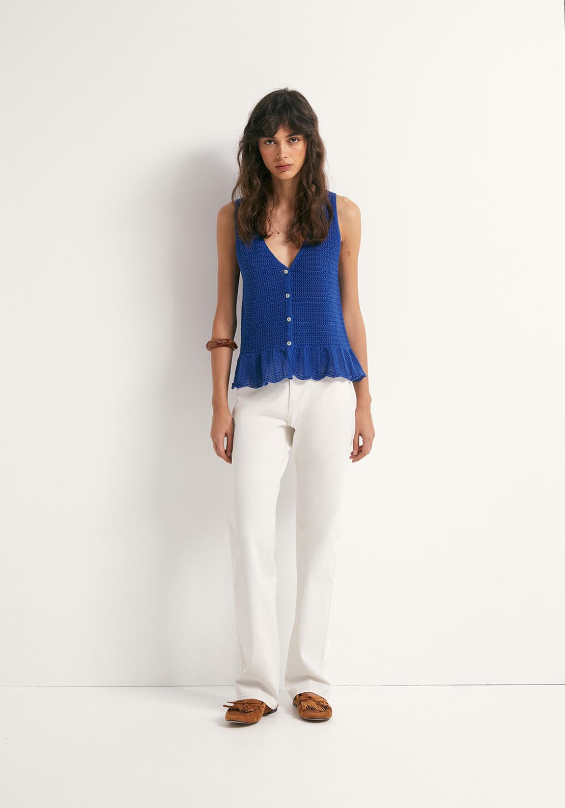 Ruffle Hem Knit Top - Indigo