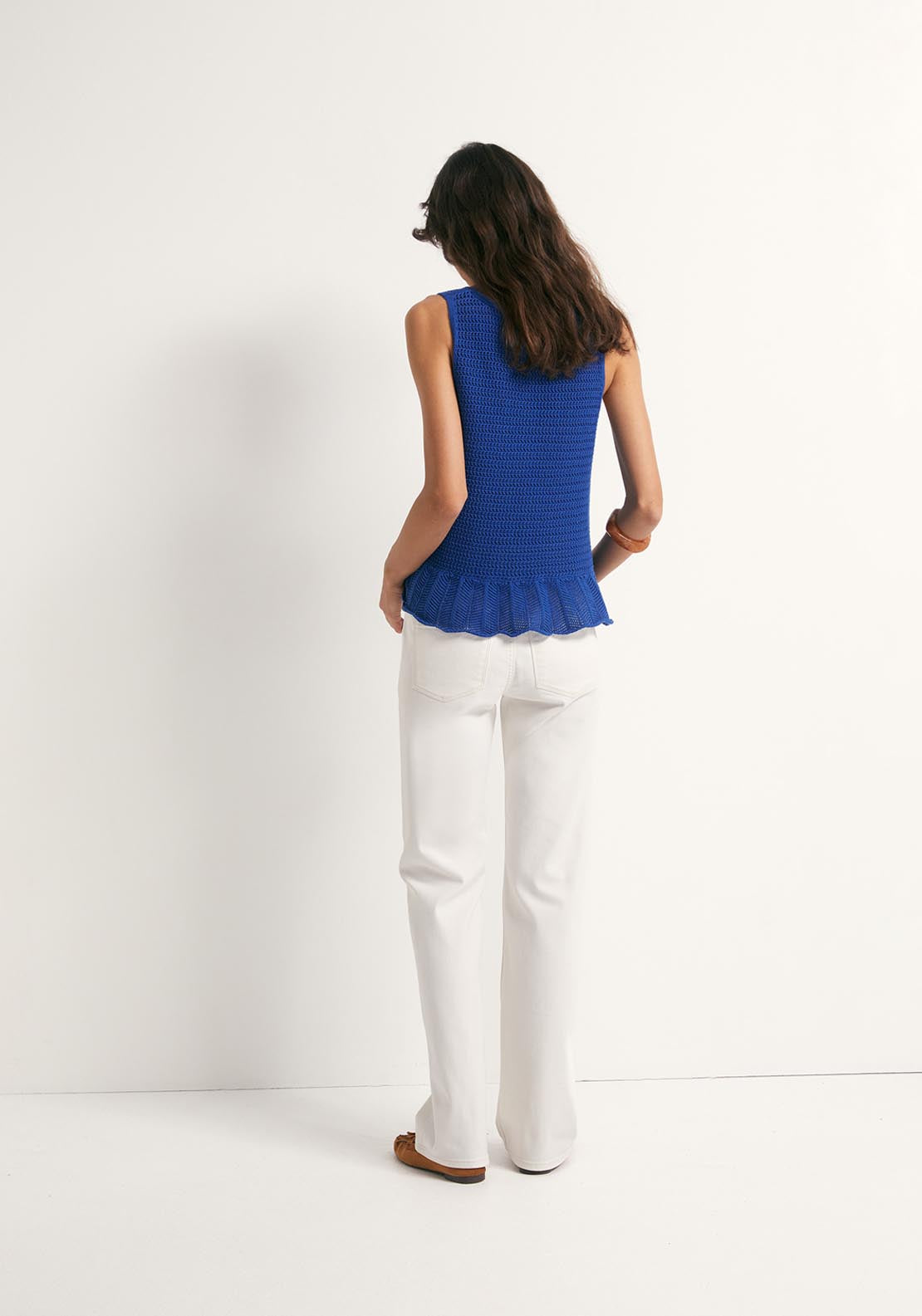 Ruffle Hem Knit Top - Indigo