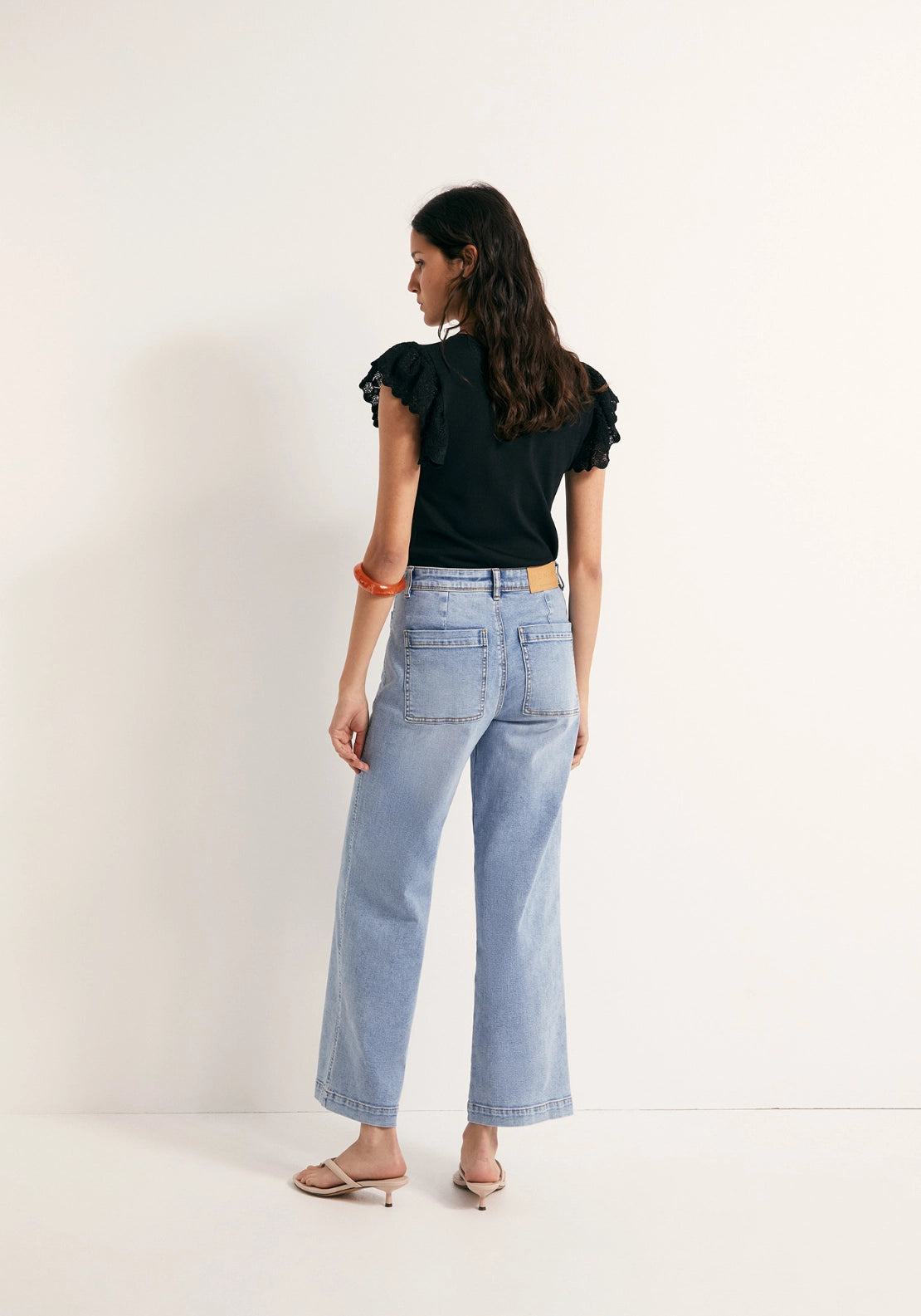 Ruffled Pointelle Top - Black