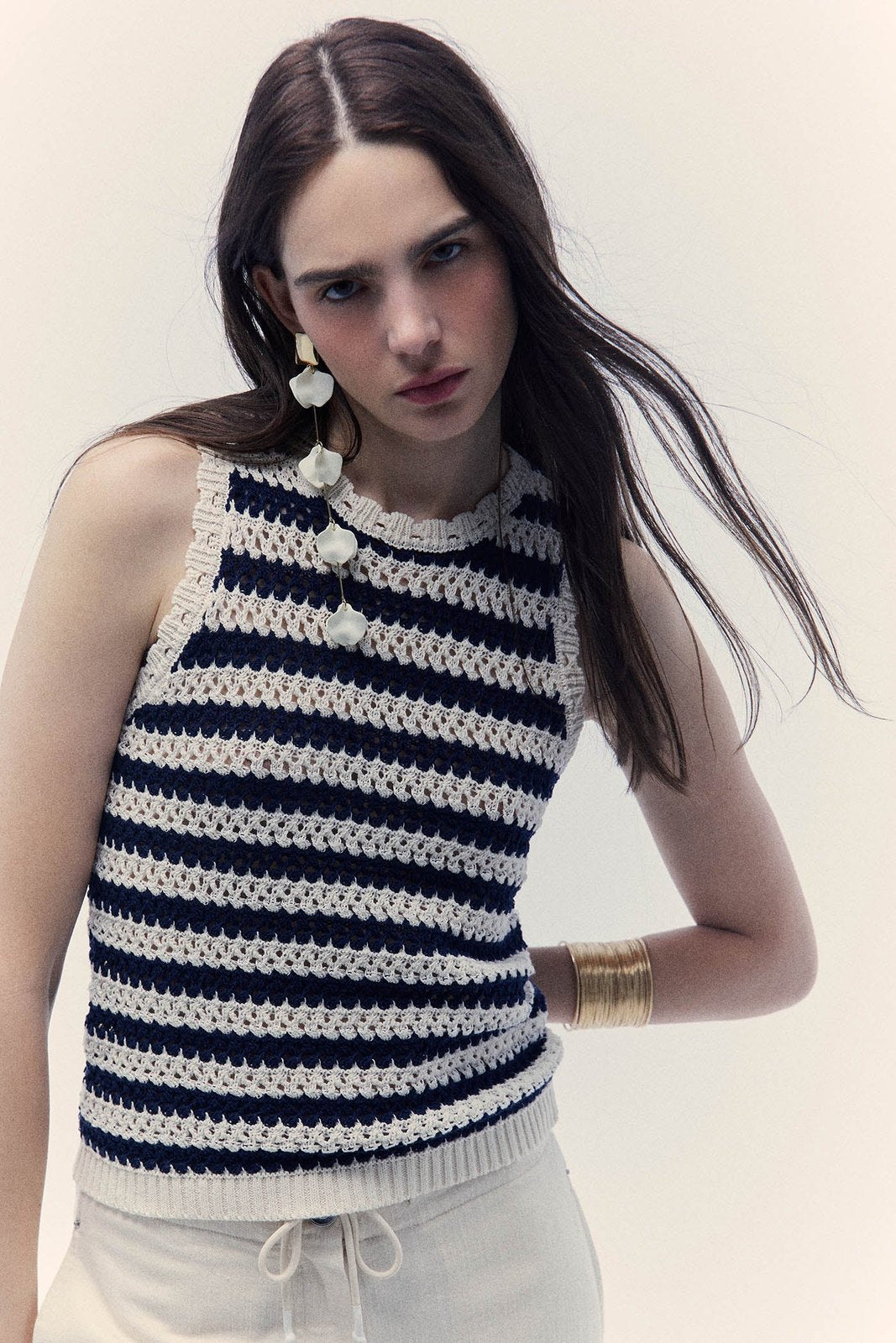 Sfera Stripes top - Ecru 2 Shaws Department Stores