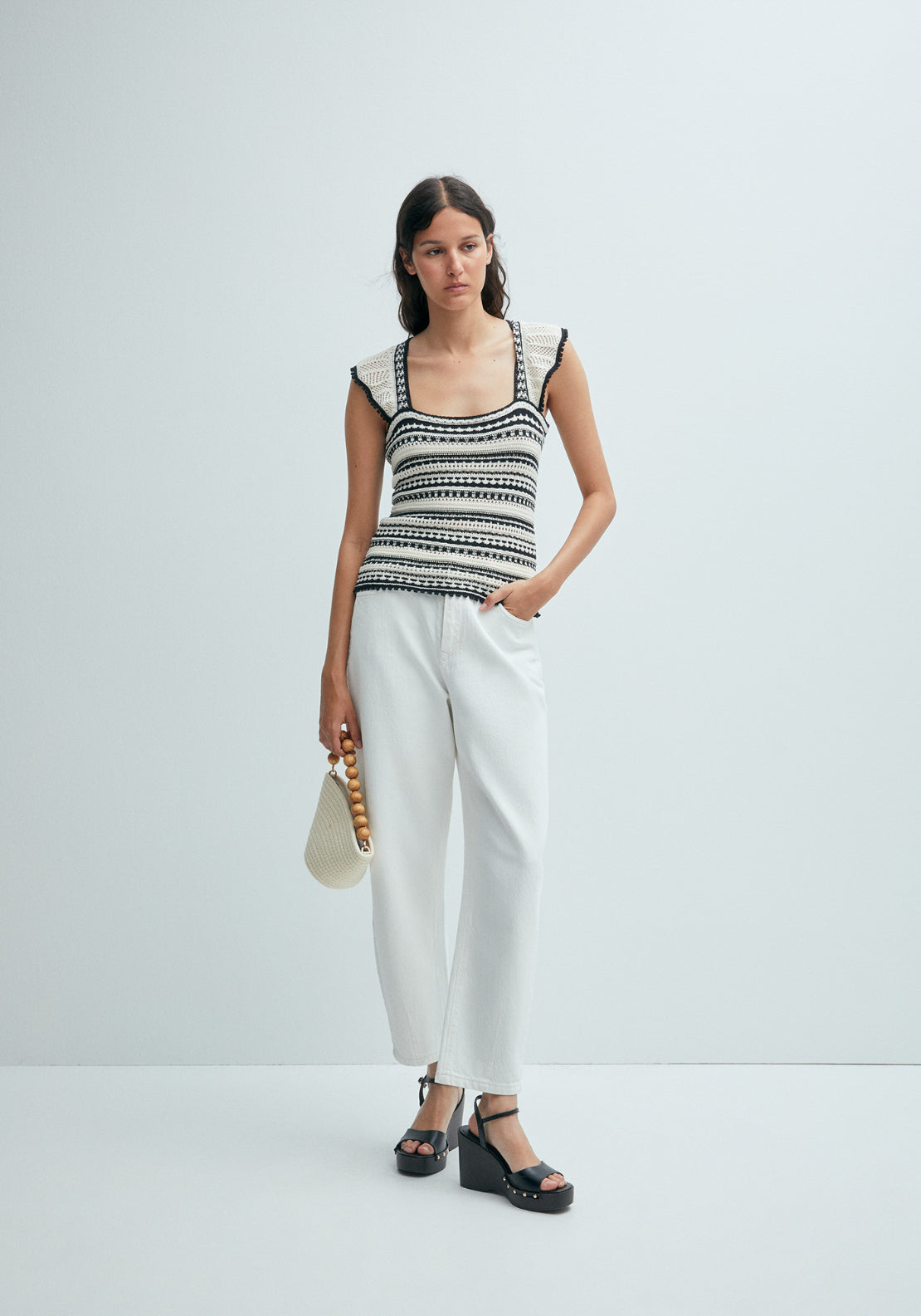 Striped Top W Ruffle Sleeve - Cream