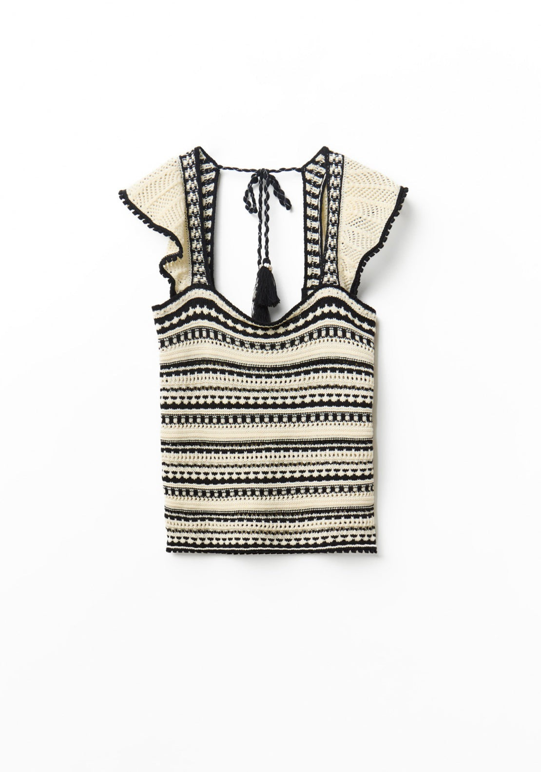 Striped Top W Ruffle Sleeve - Cream