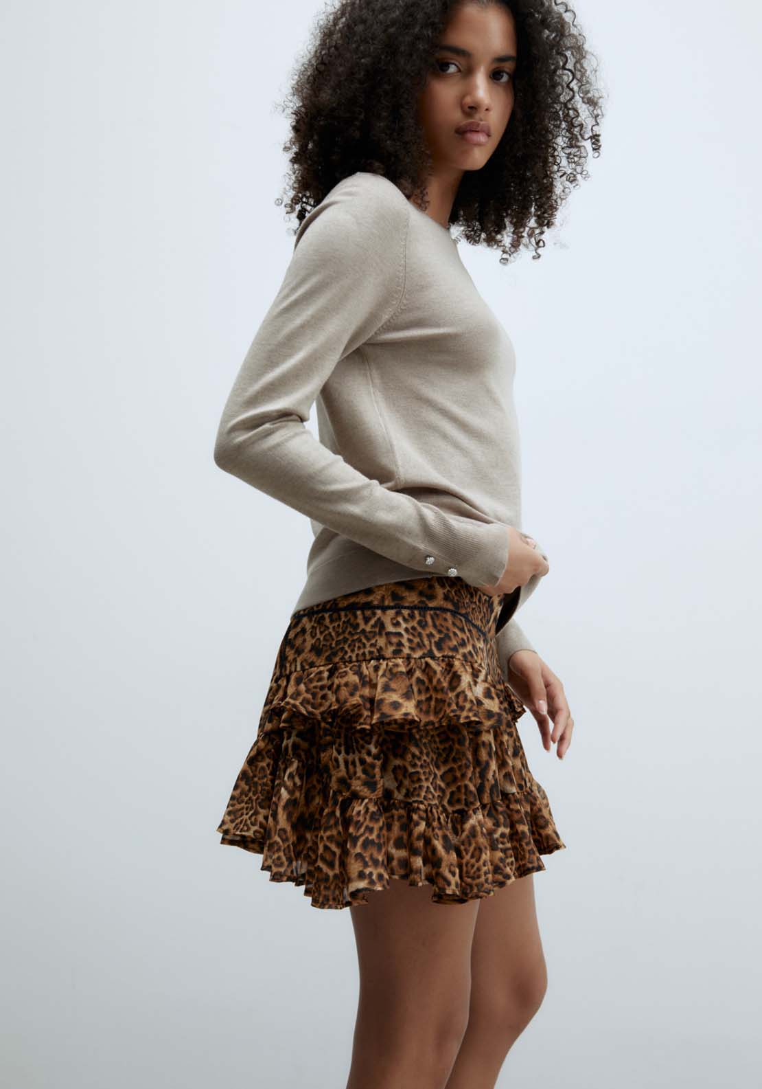 Sfera Jewel button sweater - Beige Acid 1 Shaws Department Stores
