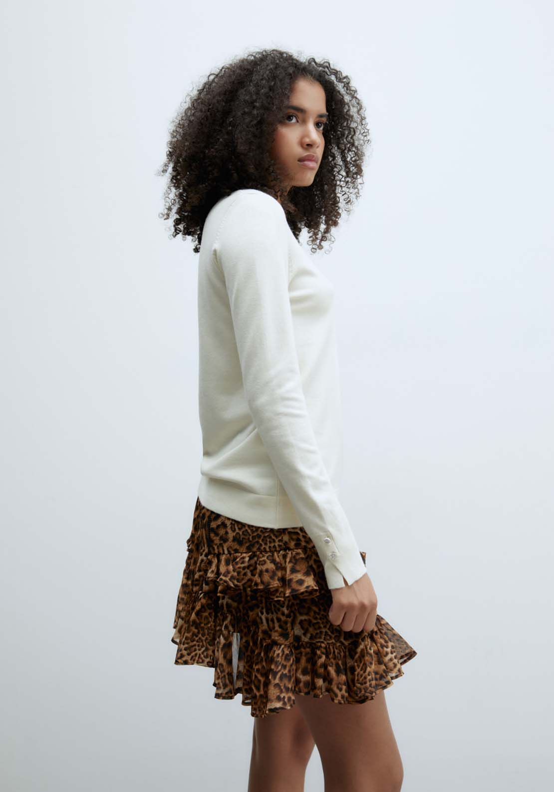 Sfera Jewel button sweater - Ecru Mink 2 Shaws Department Stores