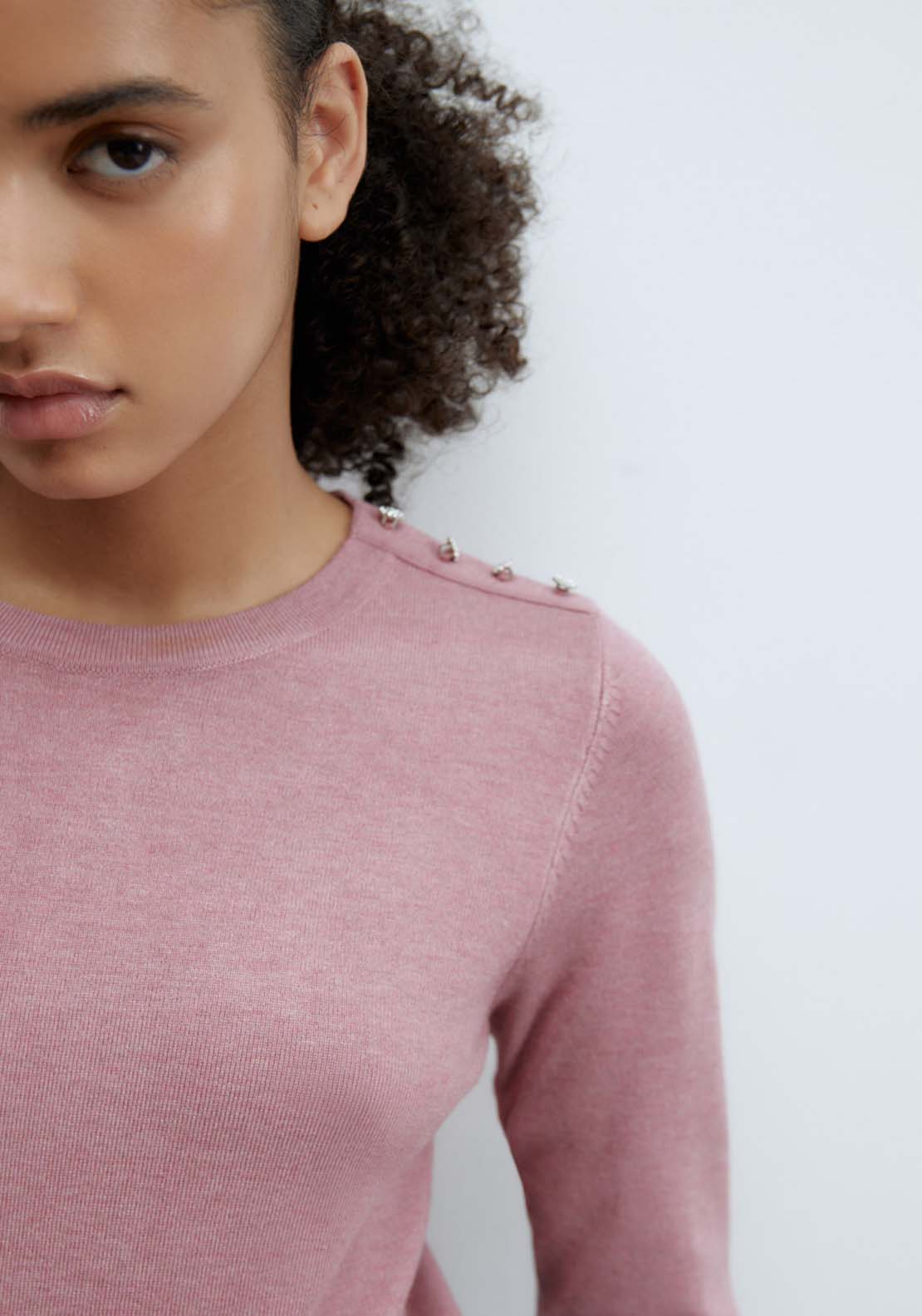 Sfera Jewel button sweater - Pink Melange 2 Shaws Department Stores