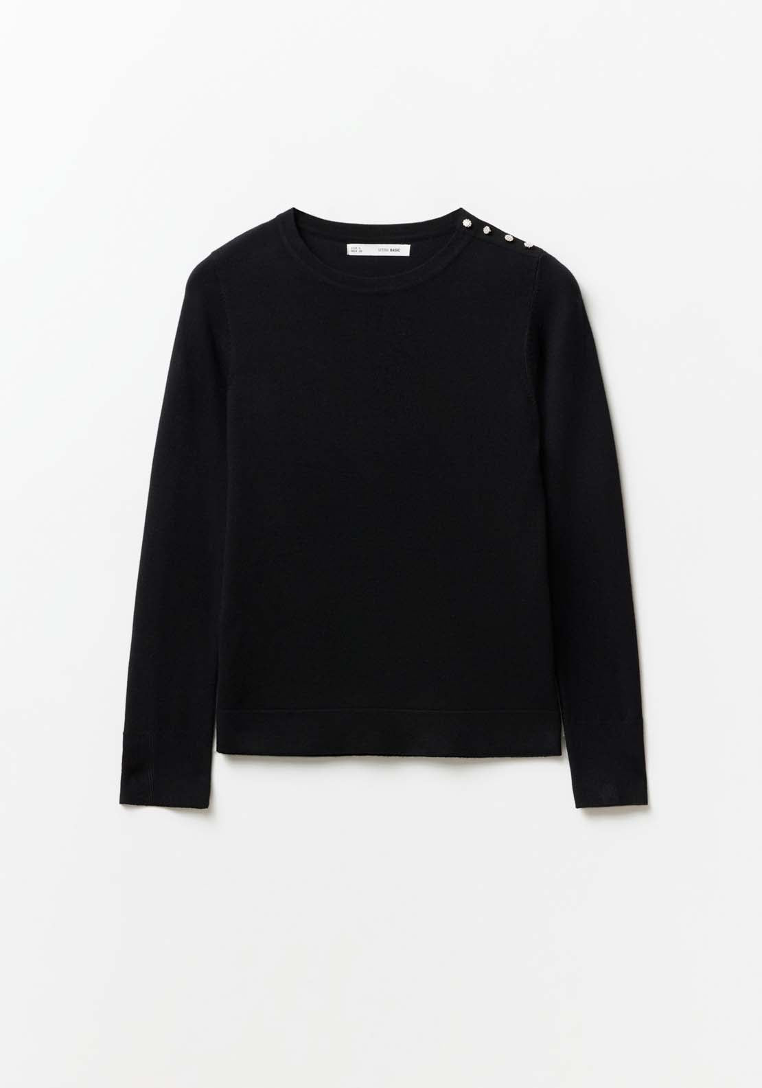 Sfera Jewel button sweater - Black 6 Shaws Department Stores