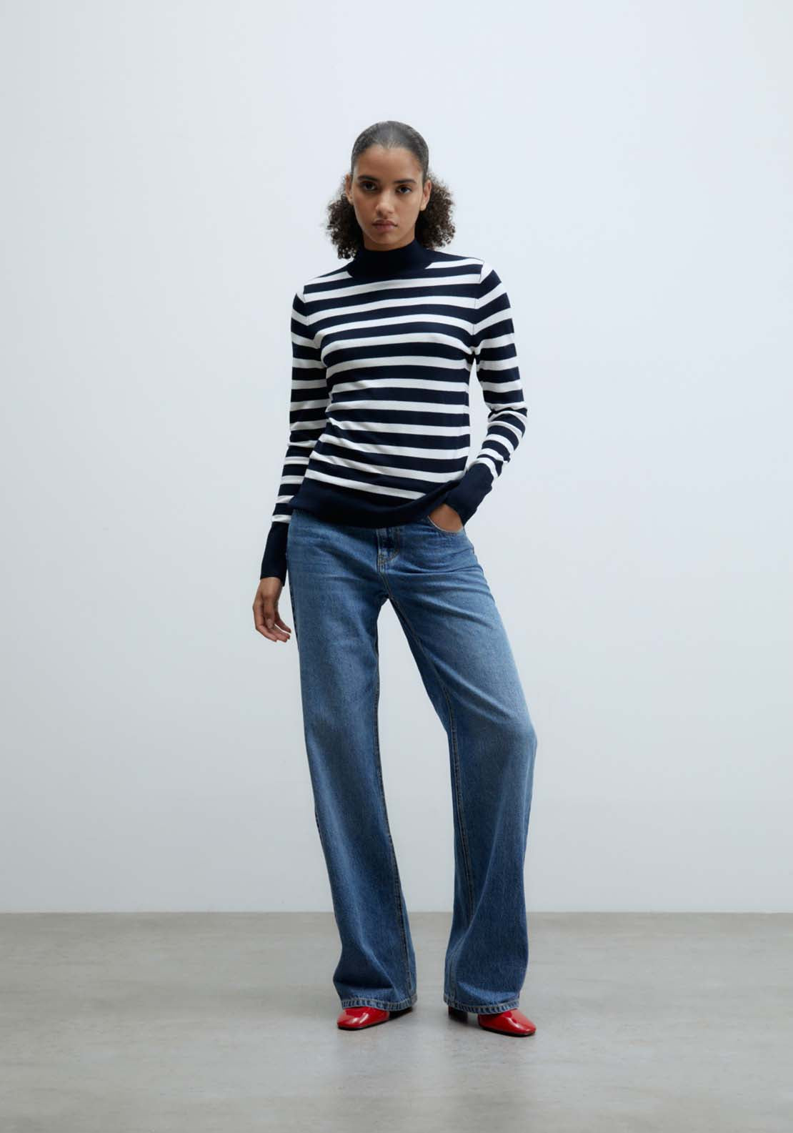 Sfera Stripes high-neck sweater - Navy 2 Shaws Department Stores