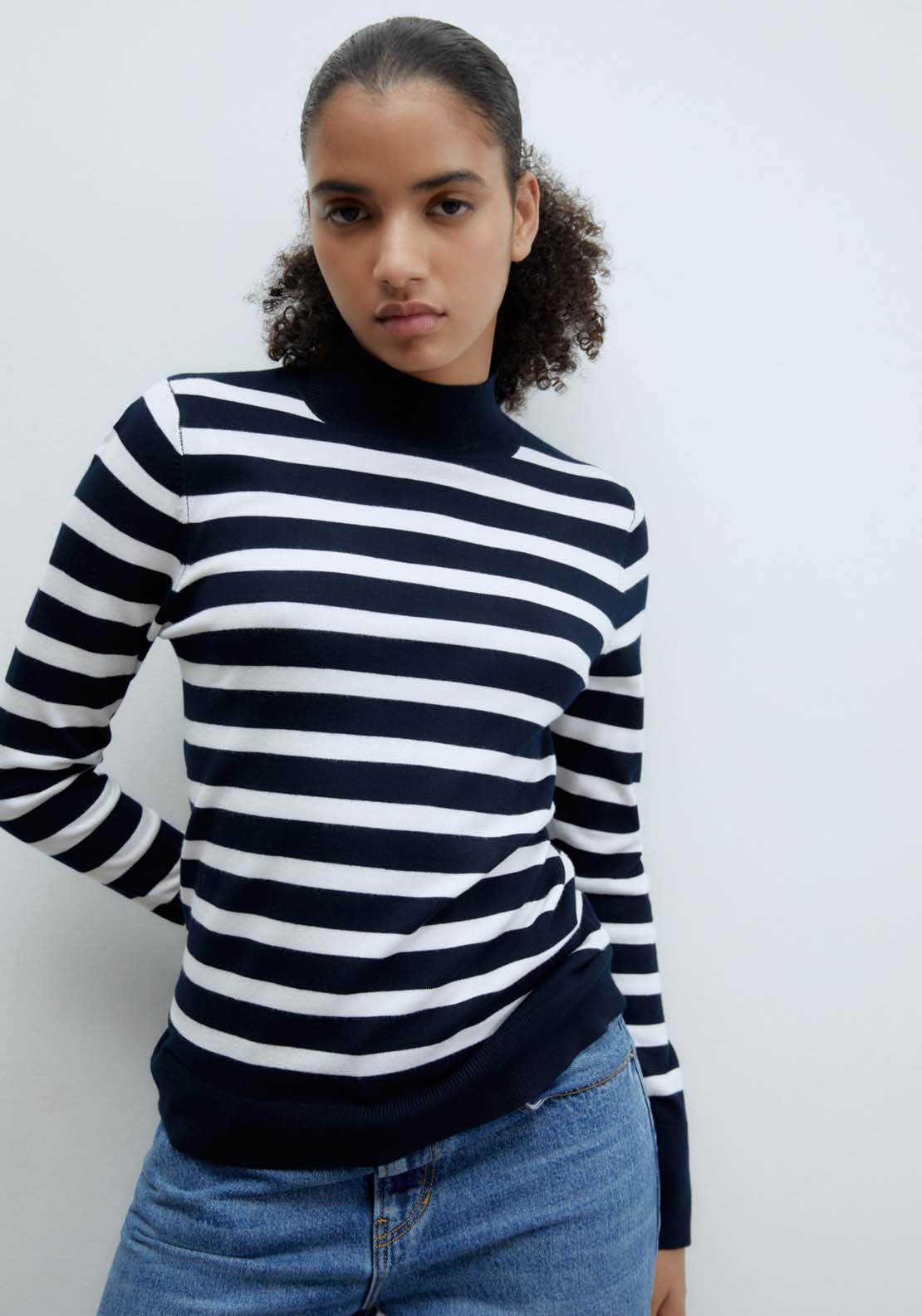 Sfera Stripes high-neck sweater - Navy 1 Shaws Department Stores