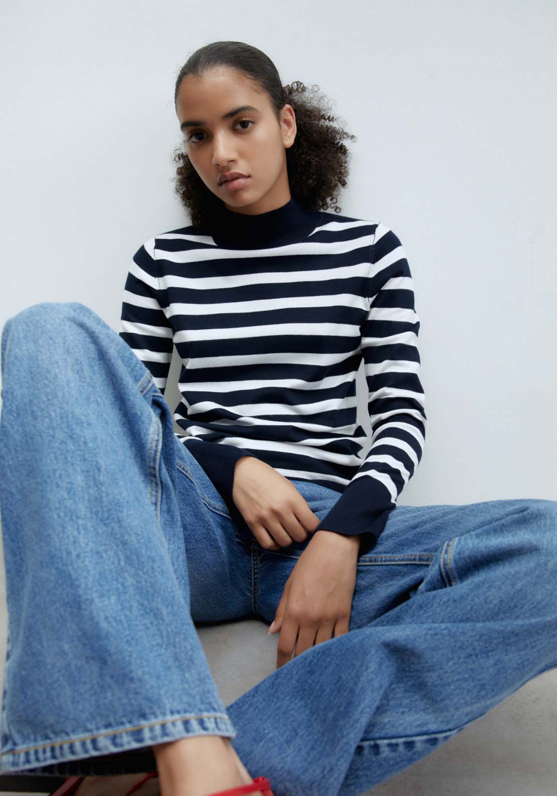 Sfera Stripes high-neck sweater - Navy 3 Shaws Department Stores
