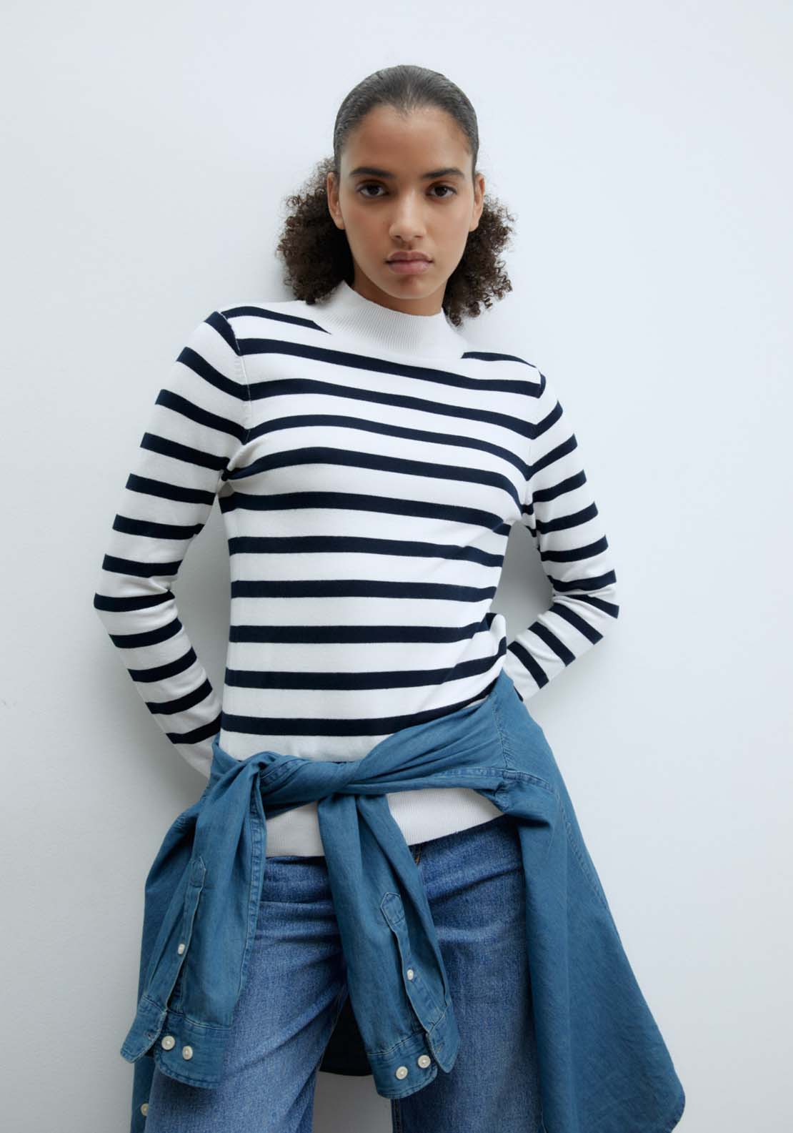 Sfera Stripes high-neck sweater - White 1 Shaws Department Stores