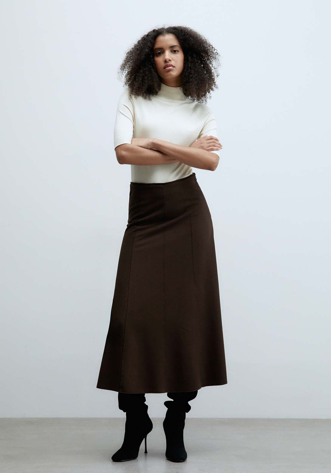 Sfera Short-Sleeved High-Neck Sweater - Ecru Mink 3 Shaws Department Stores