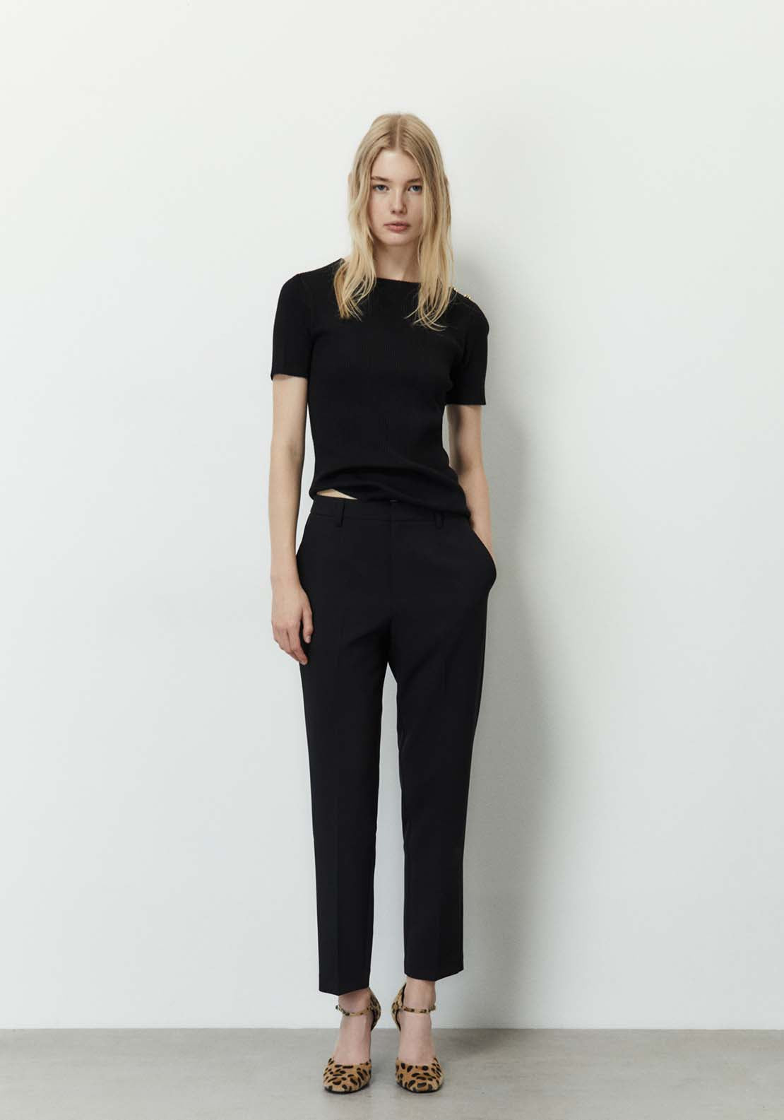 Sfera Ribbed Top With Button Detail - Black 4 Shaws Department Stores