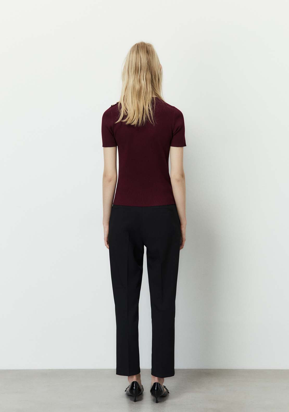 Sfera Ribbed Top With Button Detail - Burgundy 4 Shaws Department Stores