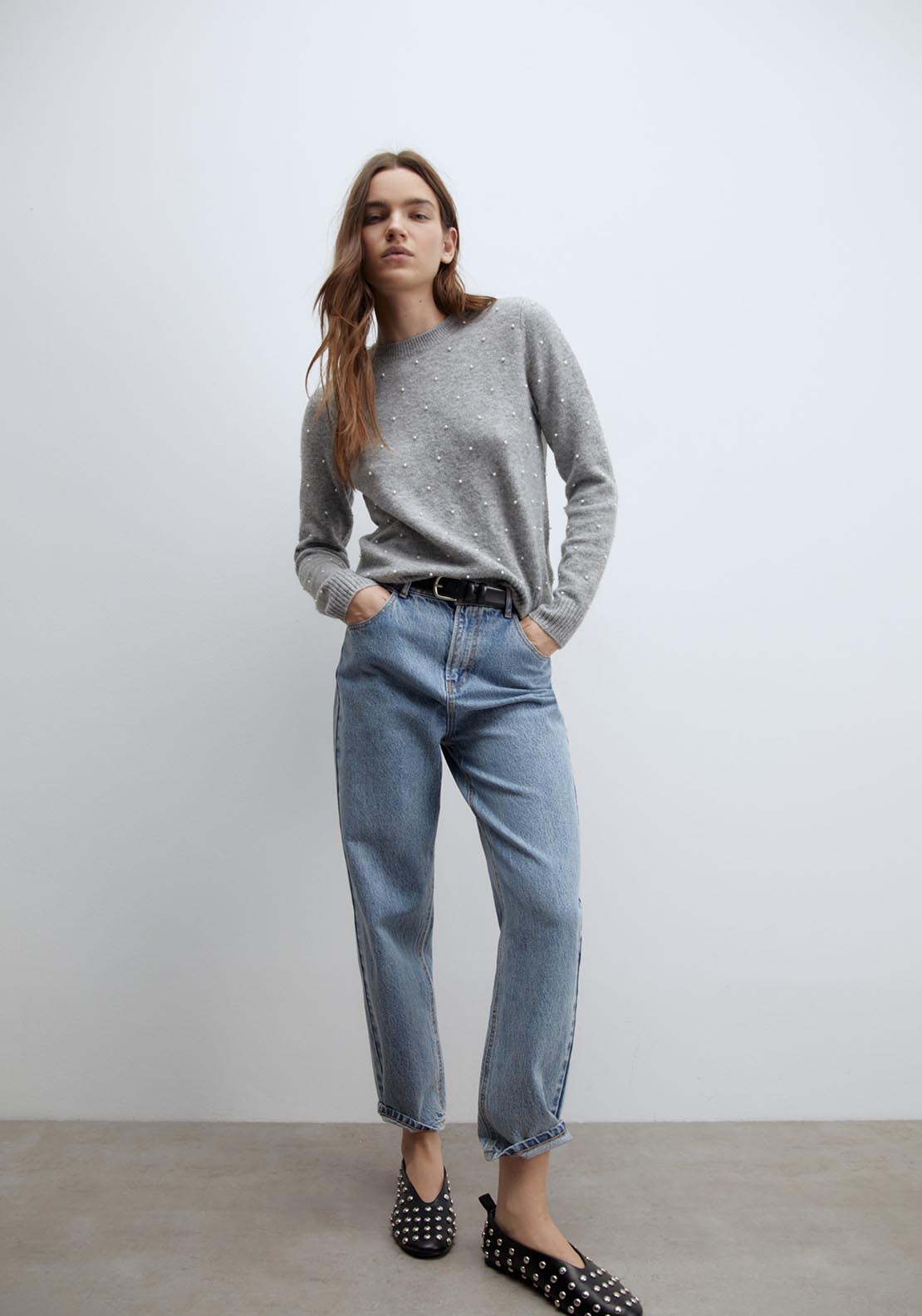 Sfera Pearls sweater - Grey Mink 1 Shaws Department Stores
