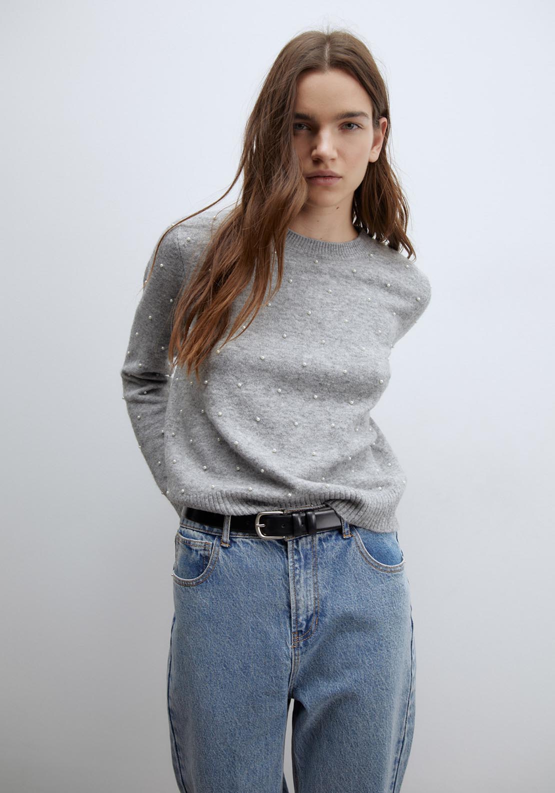 Sfera Pearls sweater - Grey Mink 2 Shaws Department Stores