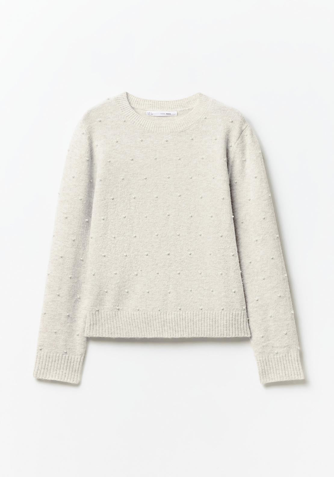 Sfera Pearls sweater - Melange Mink 7 Shaws Department Stores