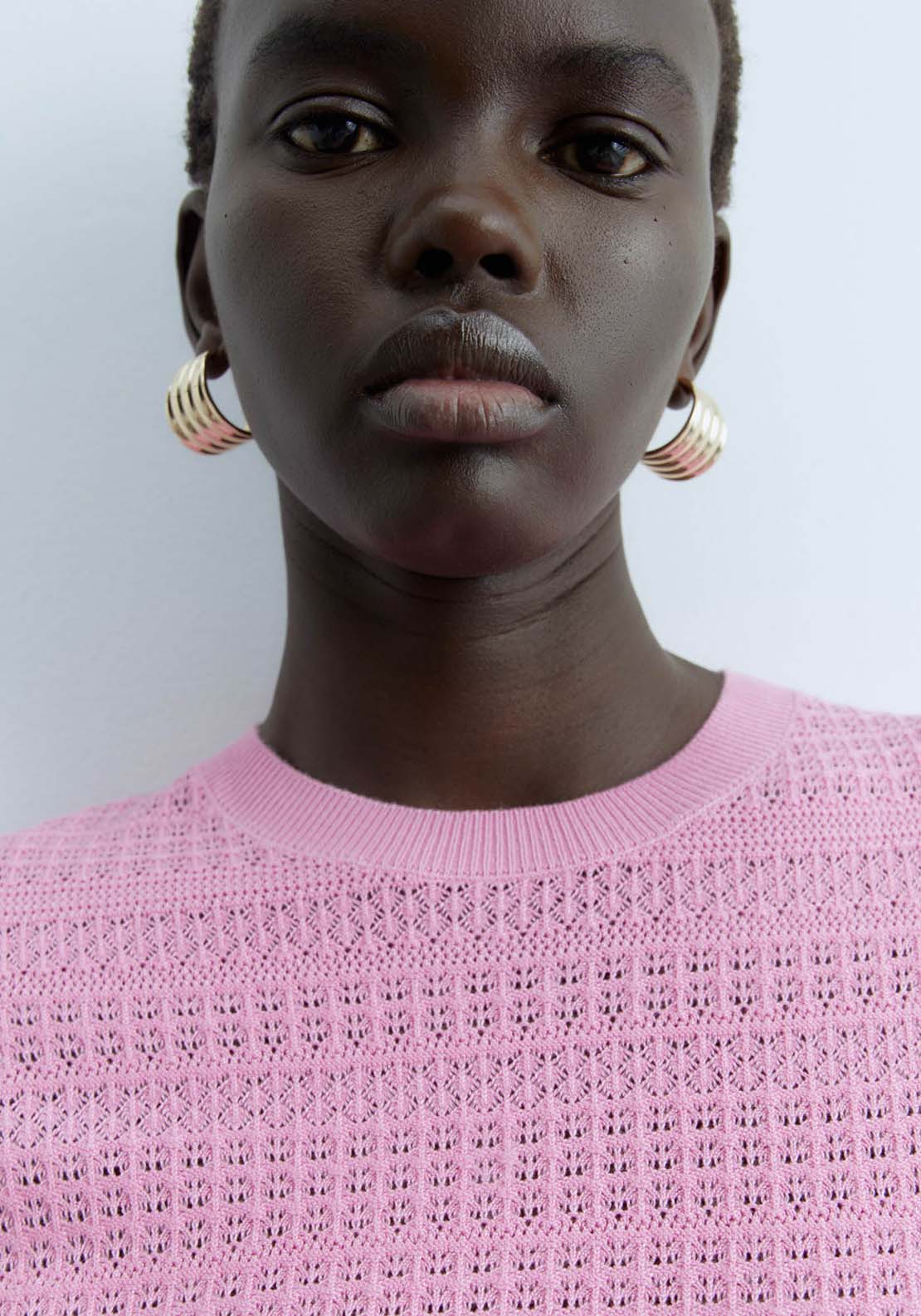 Sfera Short Sleeves Openwork Sweater - Pink 4 Shaws Department Stores