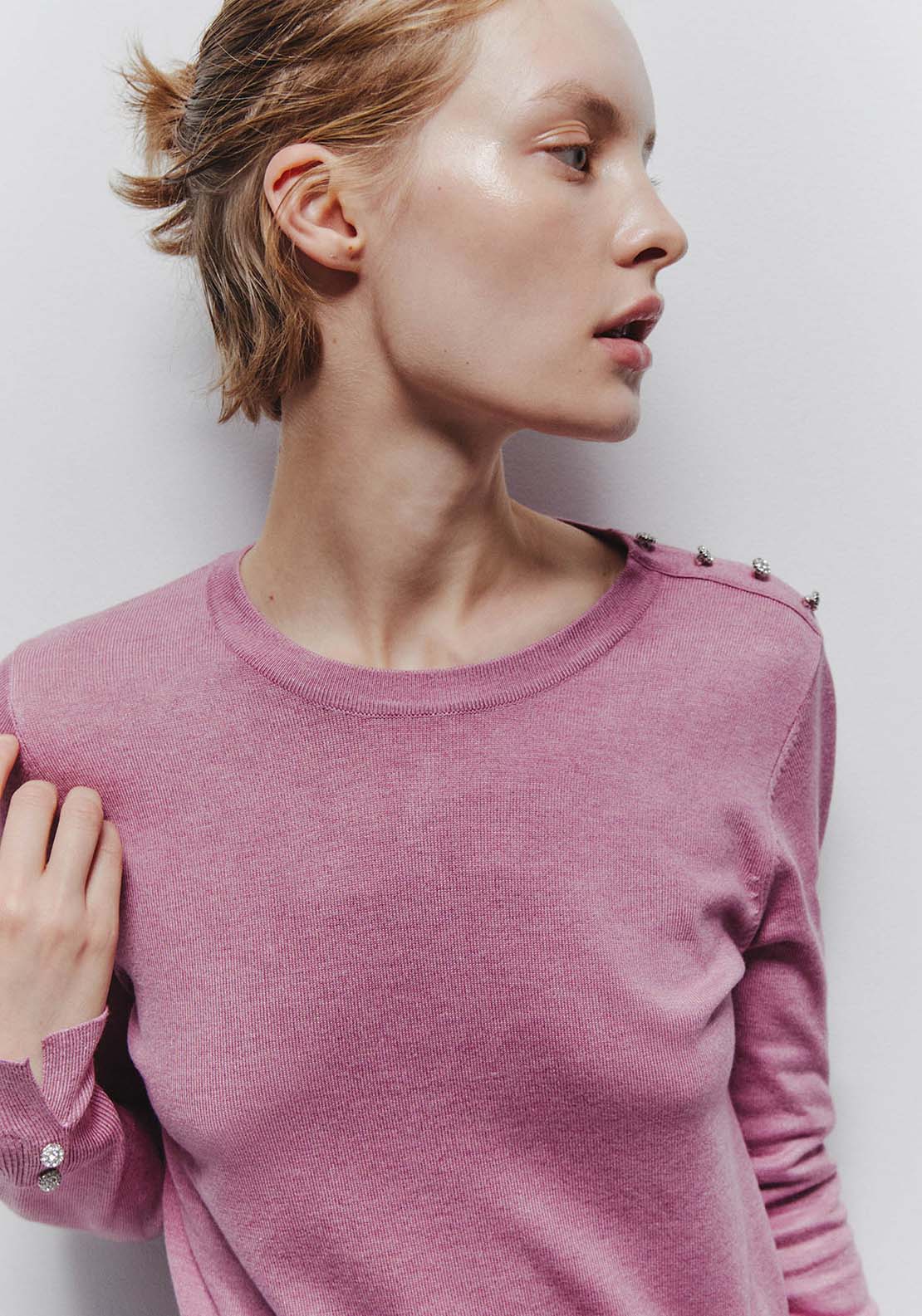Jewel Button Sweater - Pink
