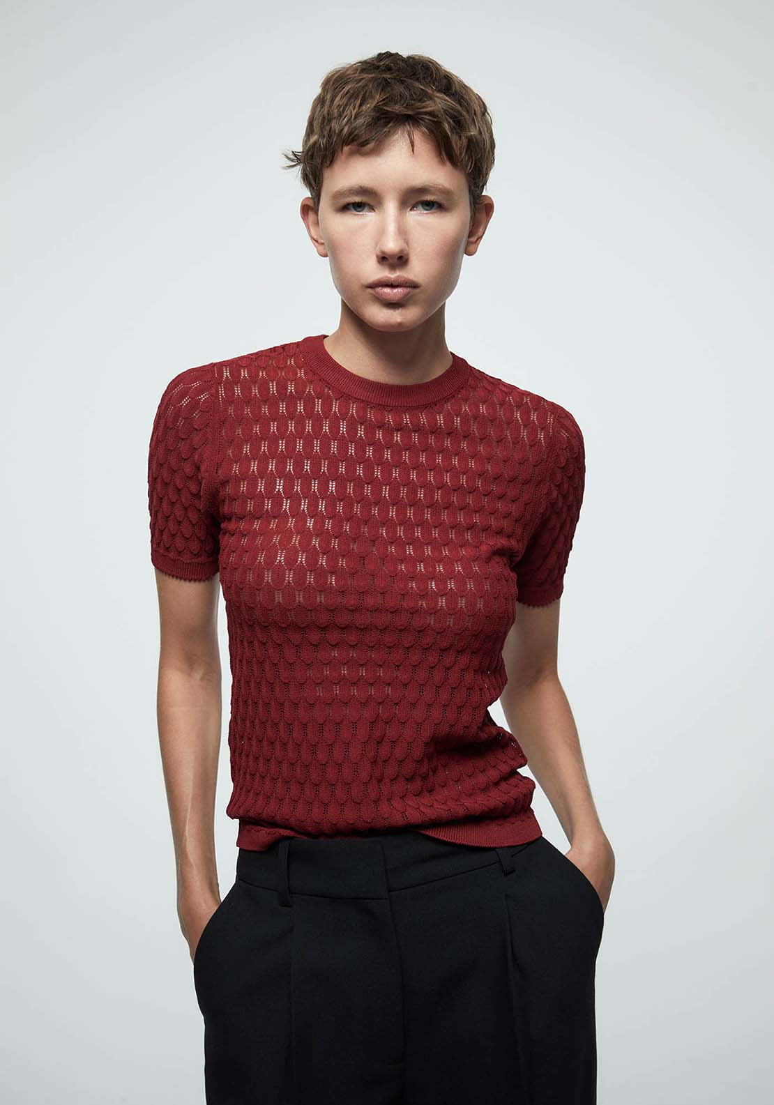 Openwork Sweater - Bermellon