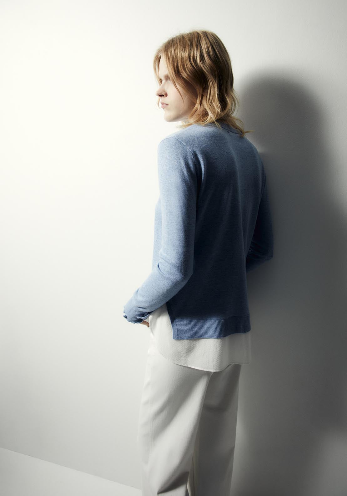 Sfera Contrast Hem Knit Sweater - Blue 2 Shaws Department Stores