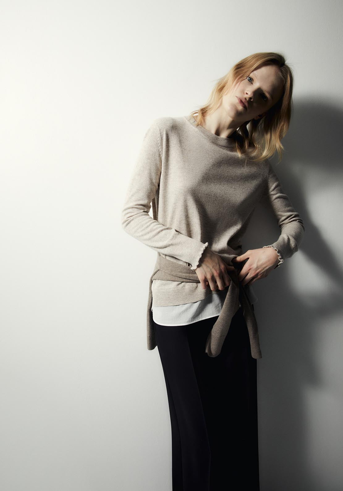 Sfera Contrast Hem Knit Sweater - Melange Light 1 Shaws Department Stores