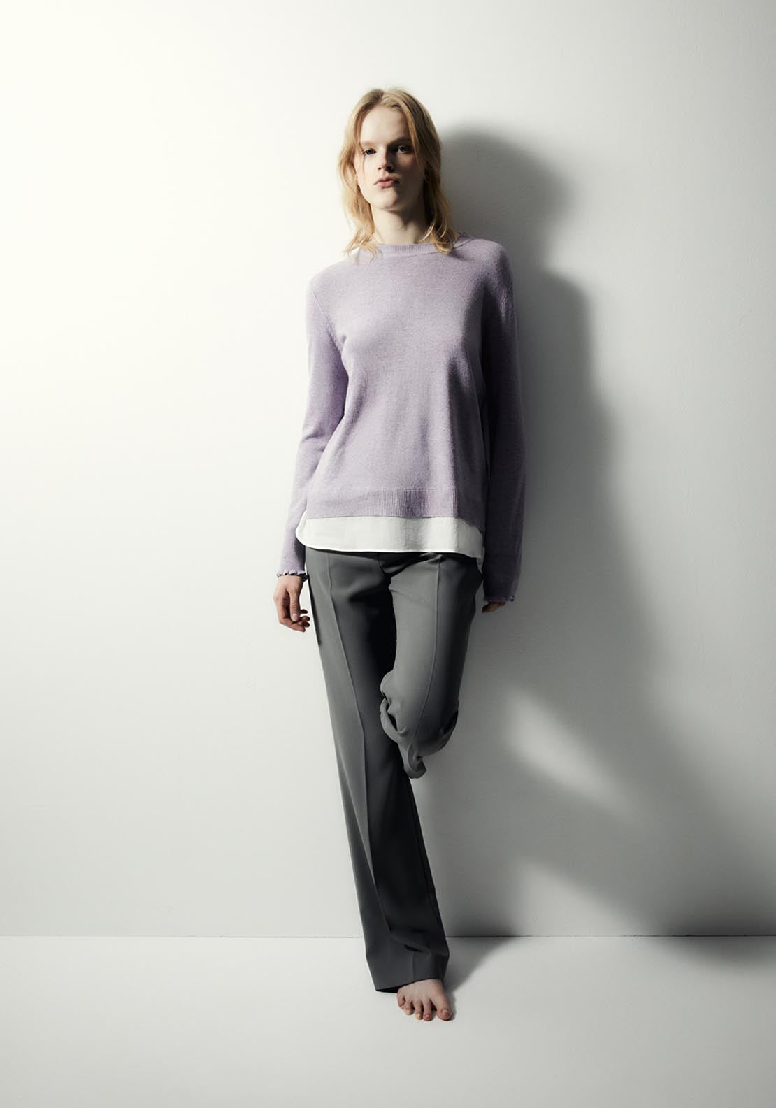 Sfera Contrast Hem Knit Sweater - Purple 3 Shaws Department Stores