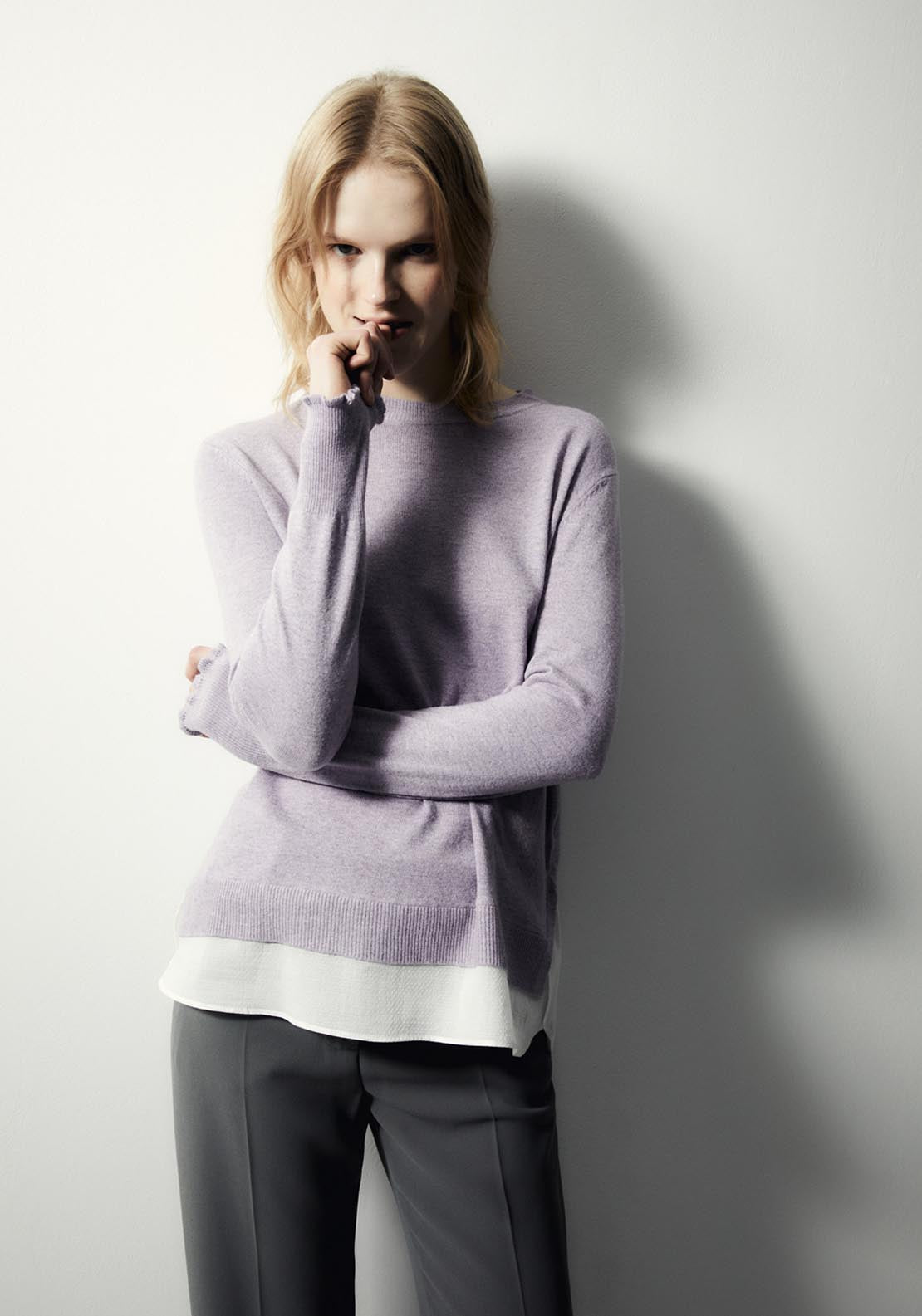 Sfera Contrast Hem Knit Sweater - Purple 1 Shaws Department Stores
