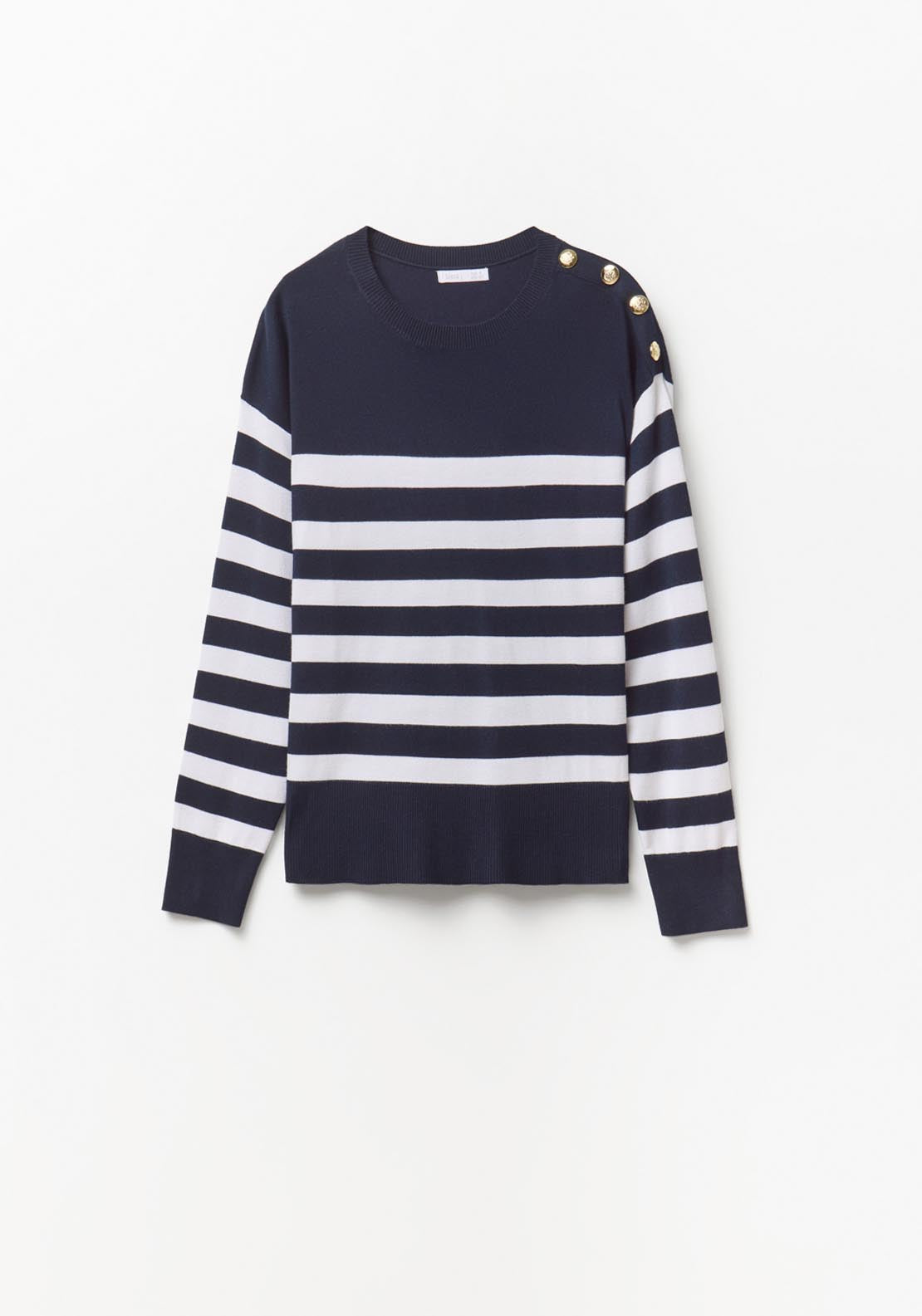 Button Detail Striped Sweater - Blue