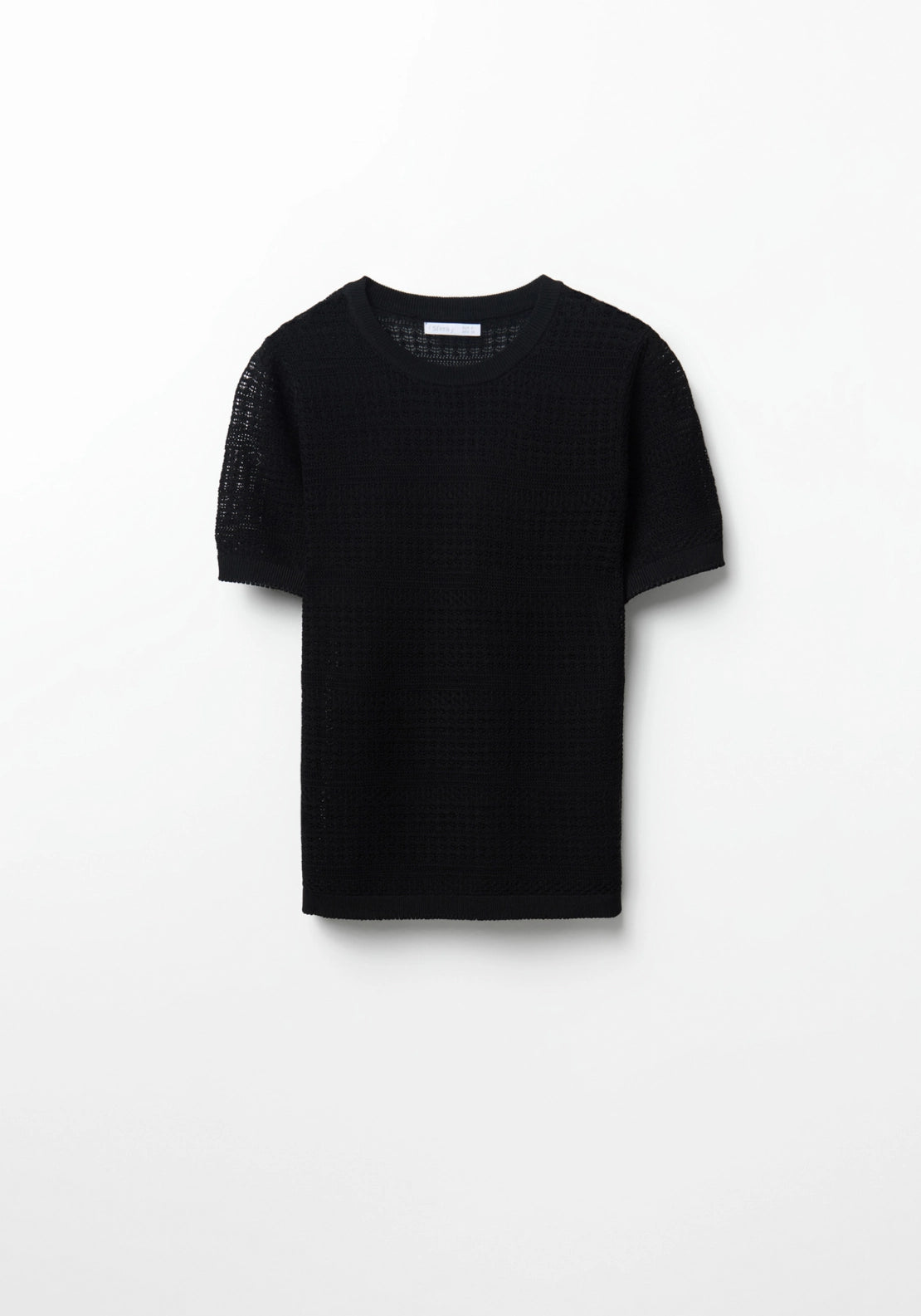 Short Sleeve Openwork Sweater - Black