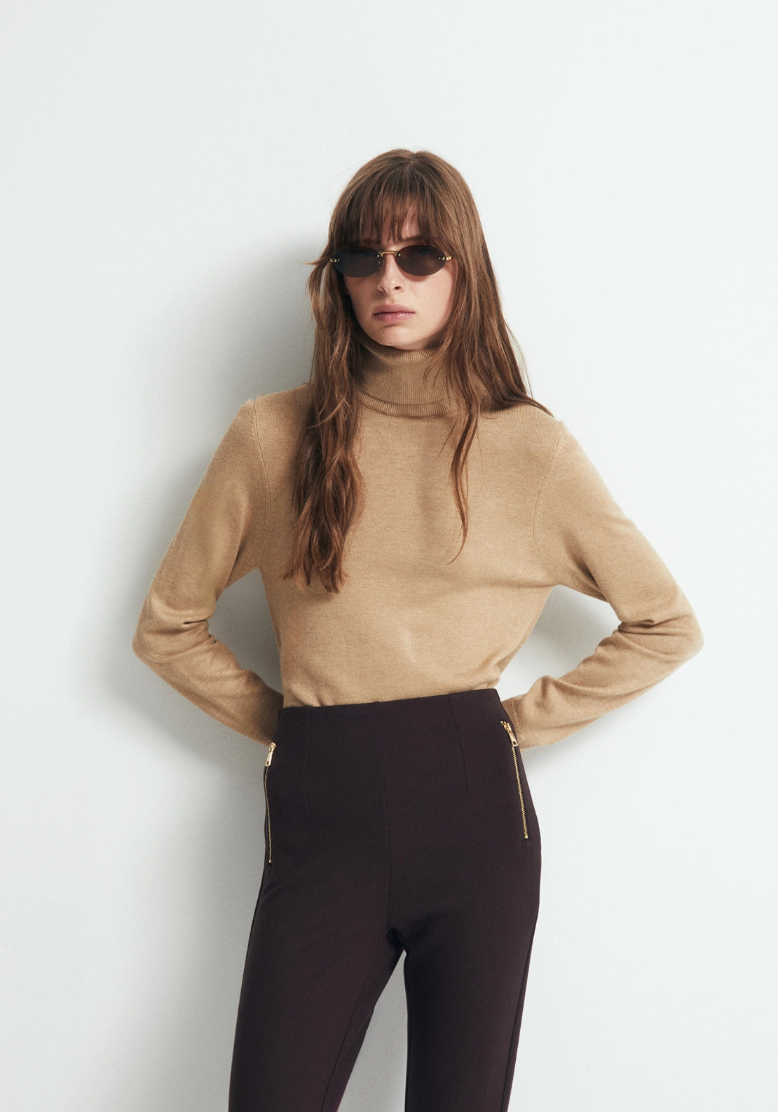 Long Sleeve Roll Neck Jumper - Beige