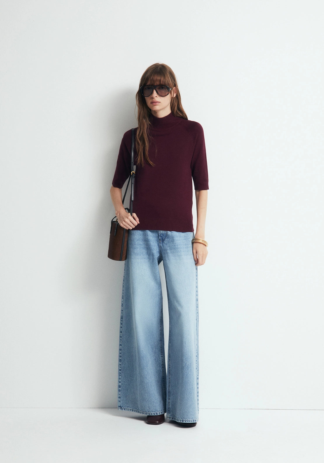 Elbow Sleeve Mock Neck Sweater - Red