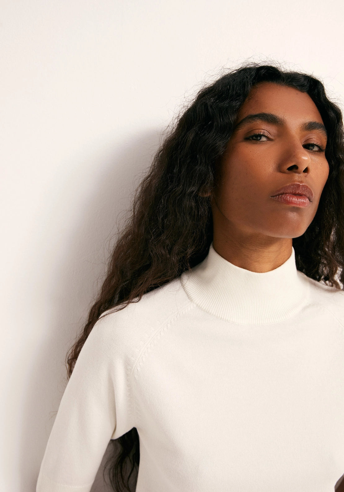 Elbow Sleeve Mock Neck Sweater - Off-white