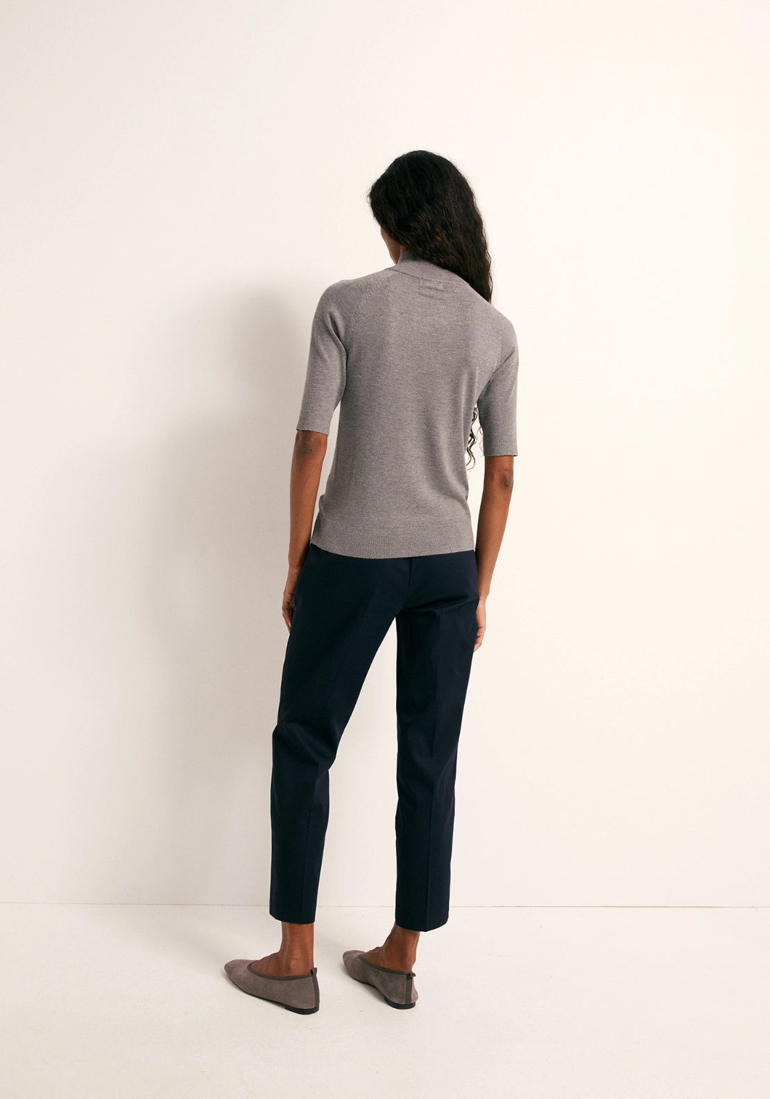 Elbow Sleeve Mock Neck Sweater - Grey