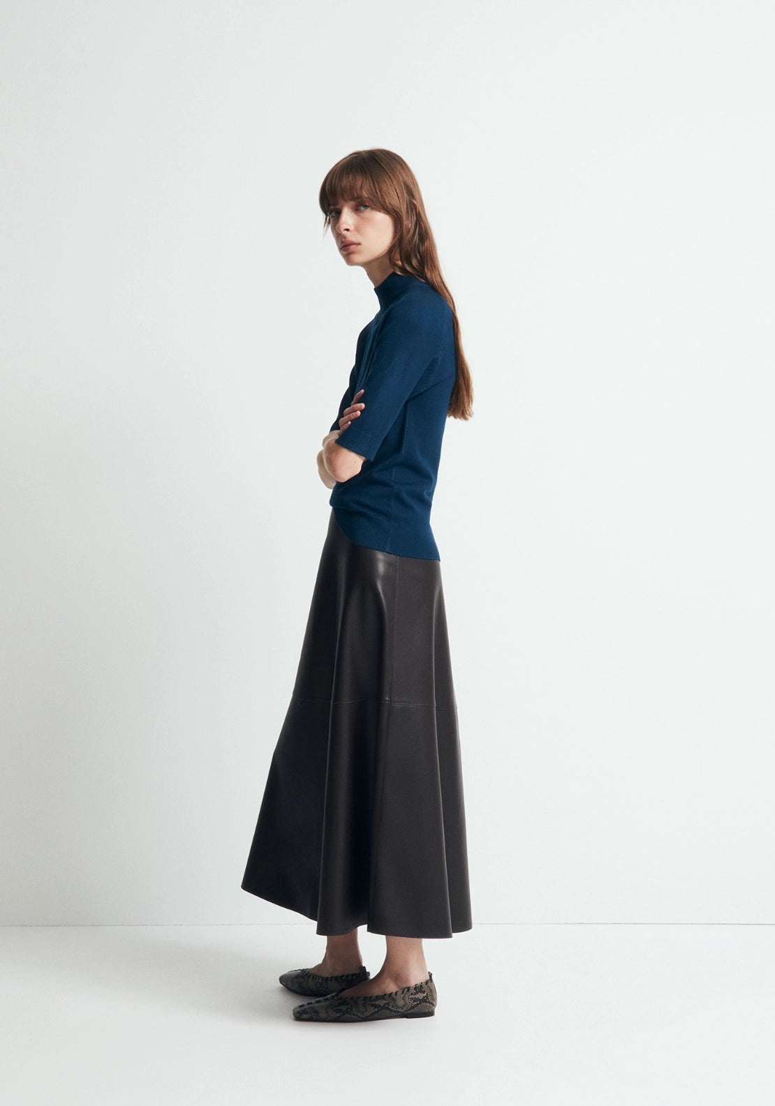 Elbow Sleeve Mock Neck Sweater - Dark Blue