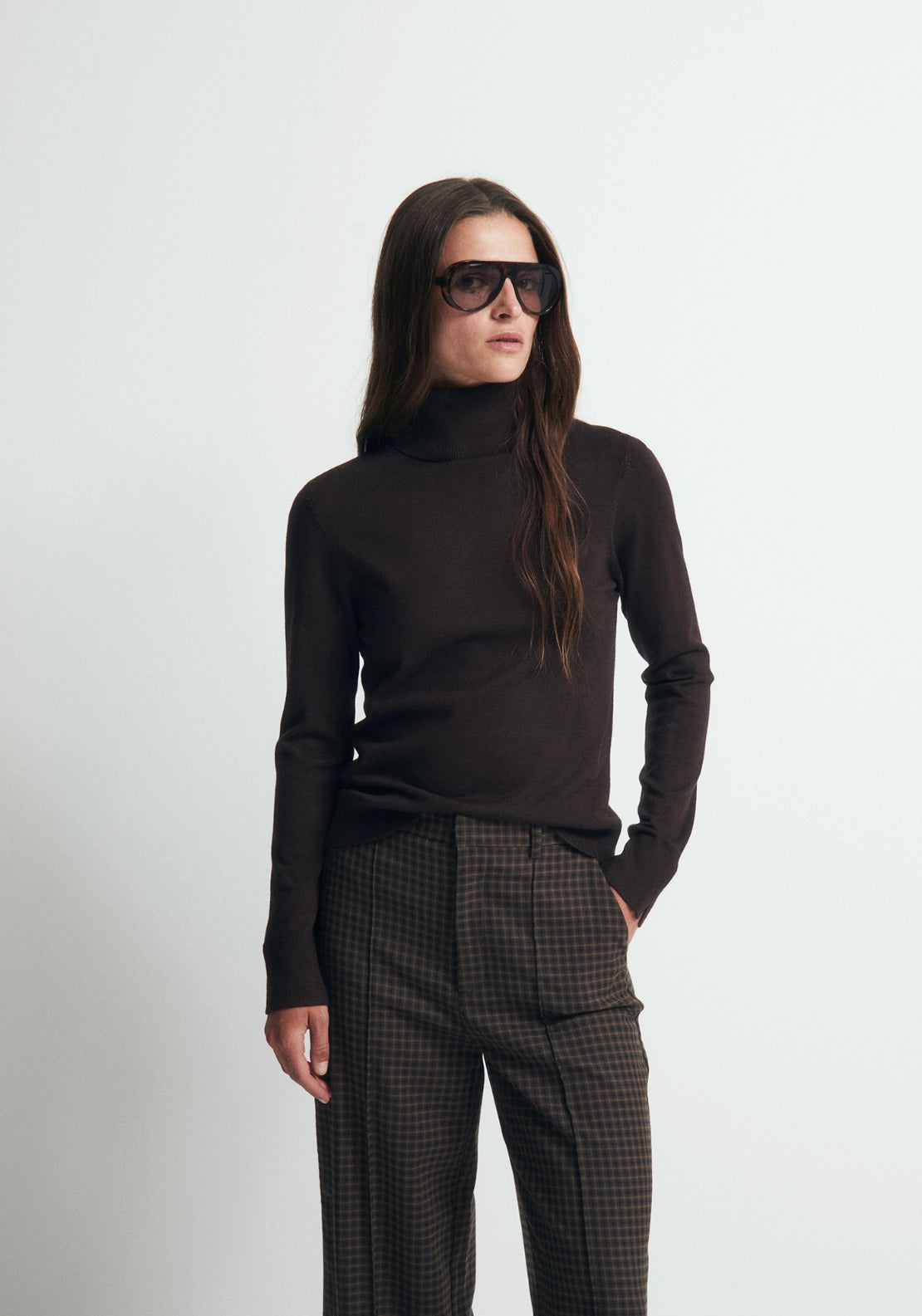Long Sleeve Roll Neck Jumper - Brown