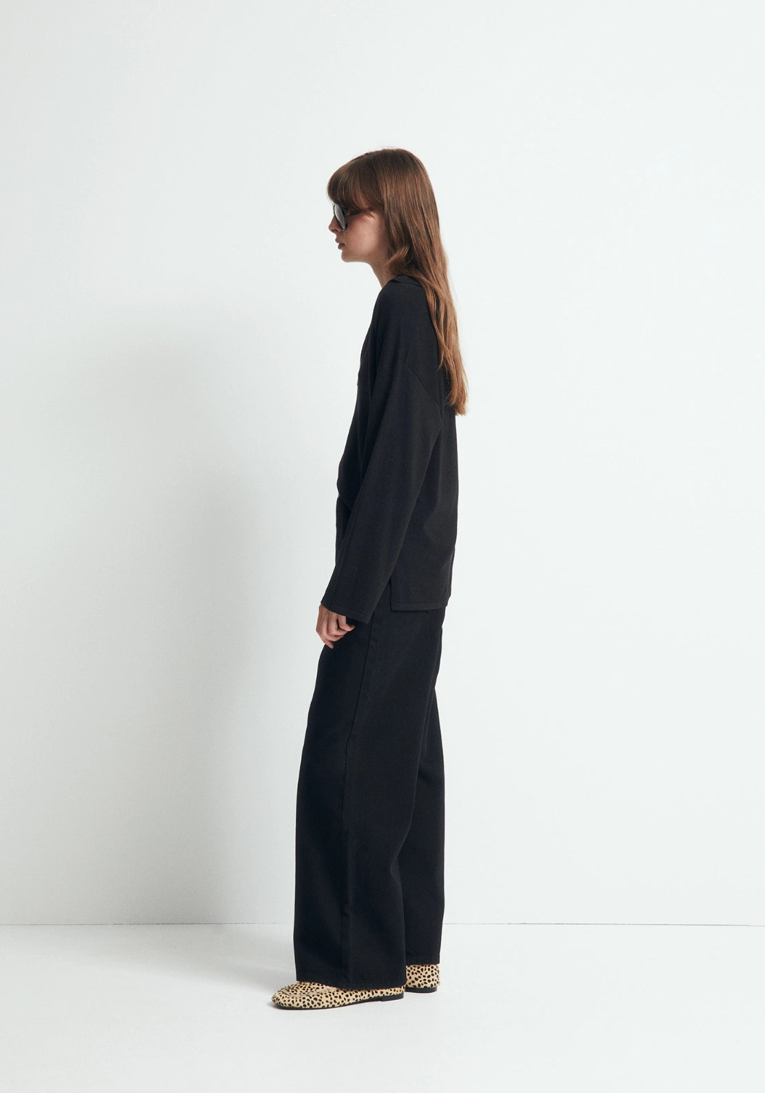 Knit Polo Sweater Open Collar - Black