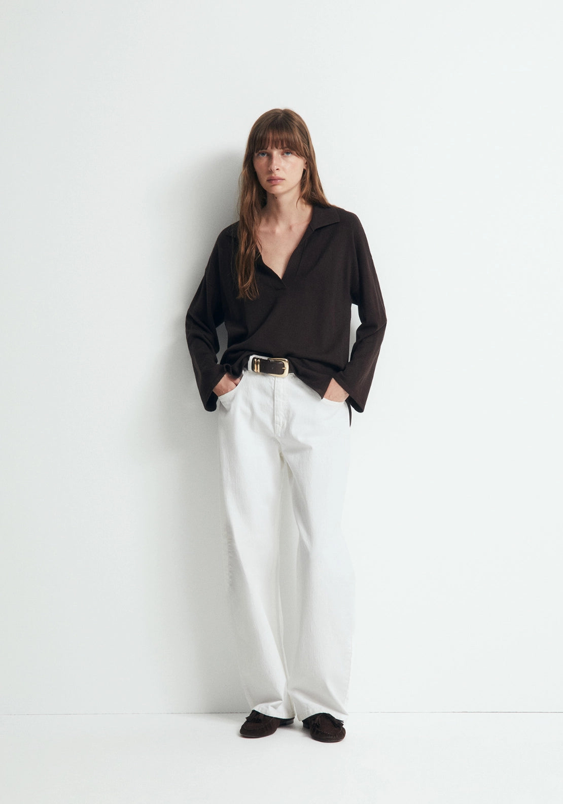 Knit Polo Sweater - Brown