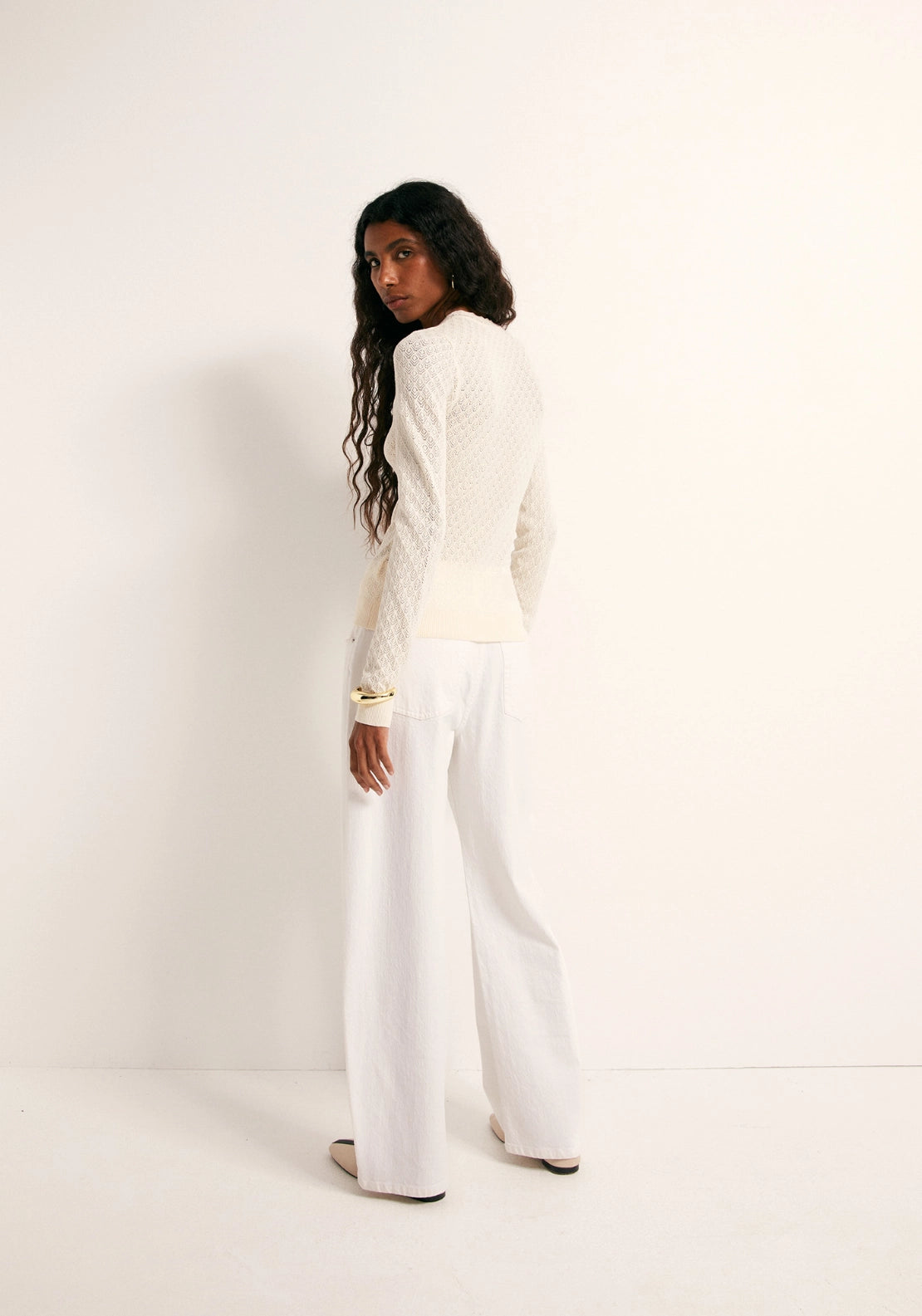 Pointelle Crew Sweater - Cream
