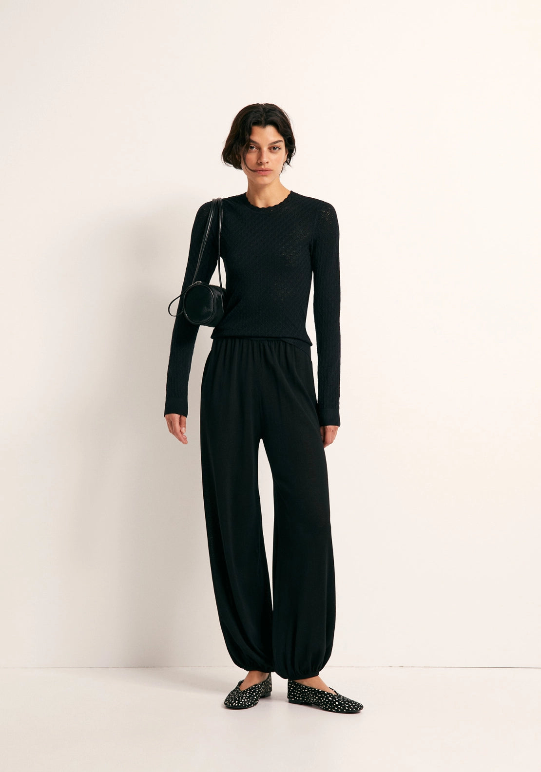 Pointelle Crew Sweater - Black